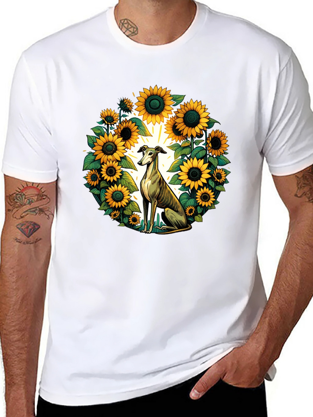 Sunflower Greyhound Tee - Unique Graphic T-Shirt