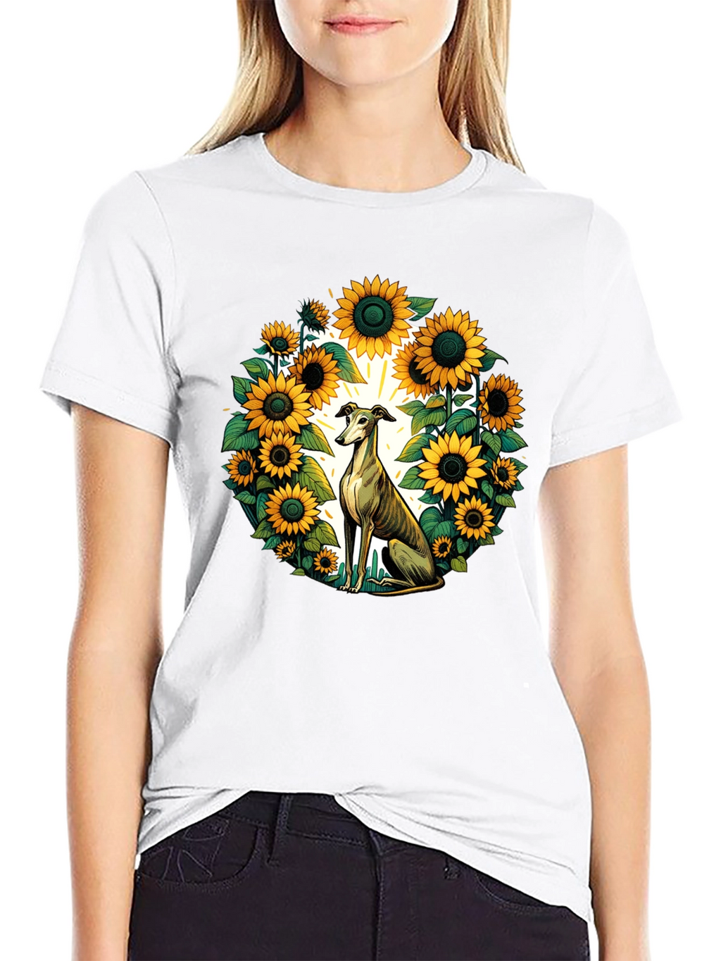 Sunflower Greyhound Tee - Unique Graphic T-Shirt