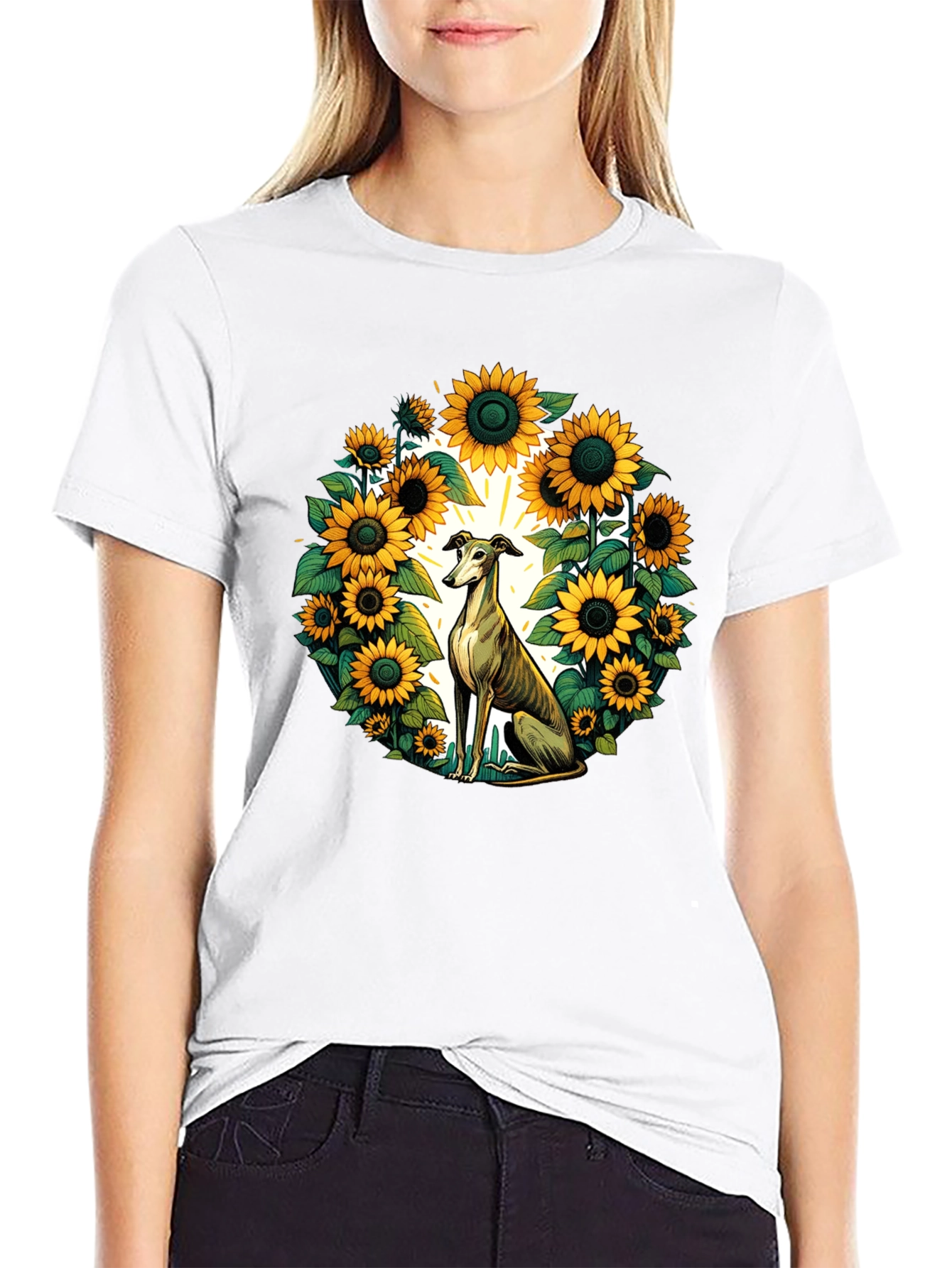 Sunflower Greyhound Tee - Unique Graphic T-Shirt