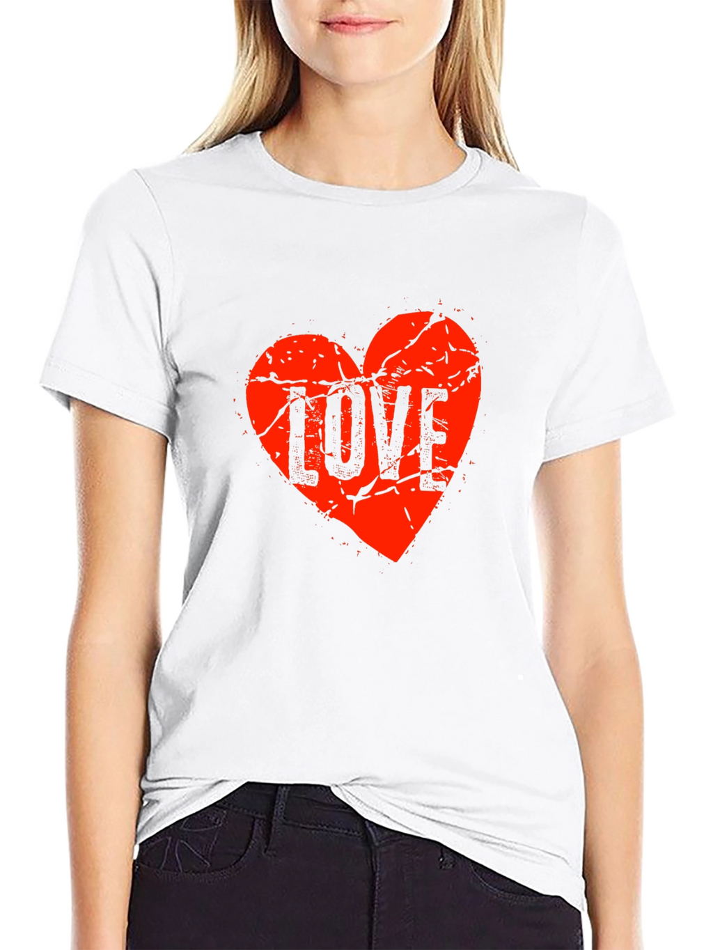 Distressed Love Heart Graphic Tee - Black