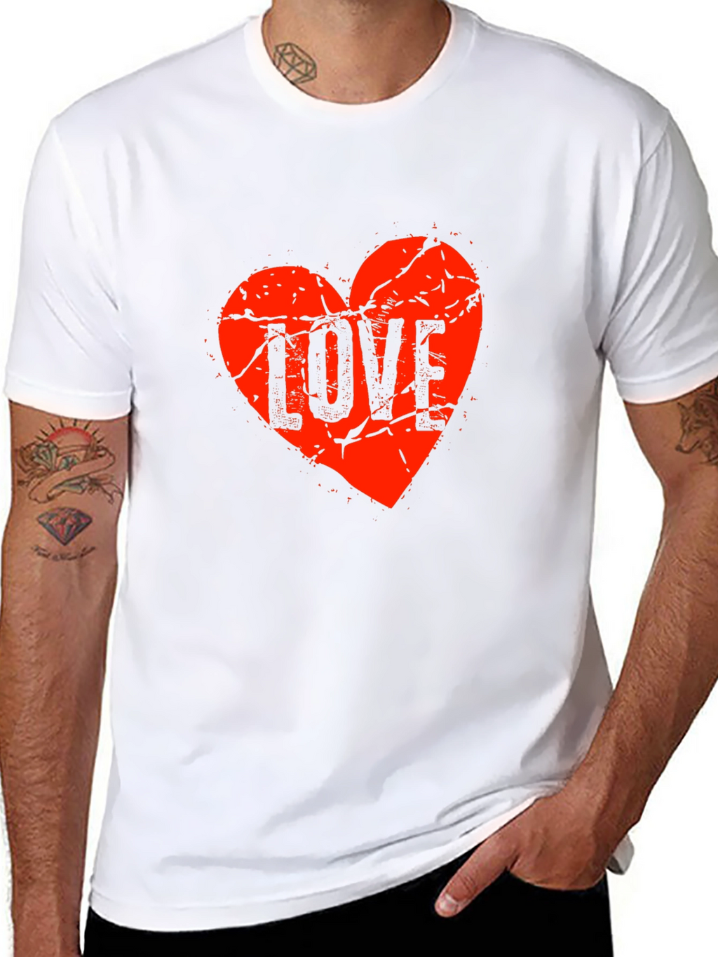 Distressed Love Heart Graphic Tee - Black