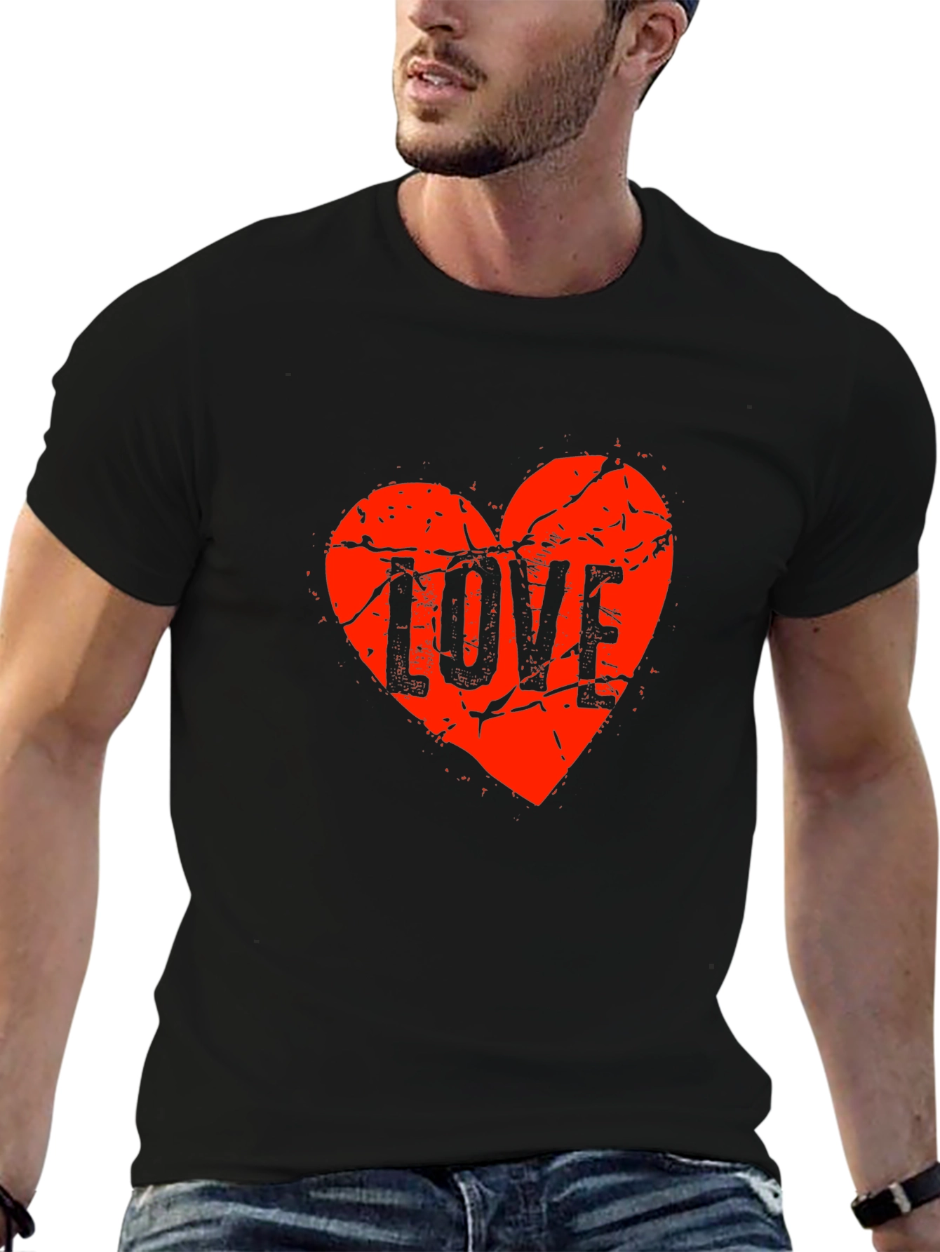Distressed Love Heart Graphic Tee - Black