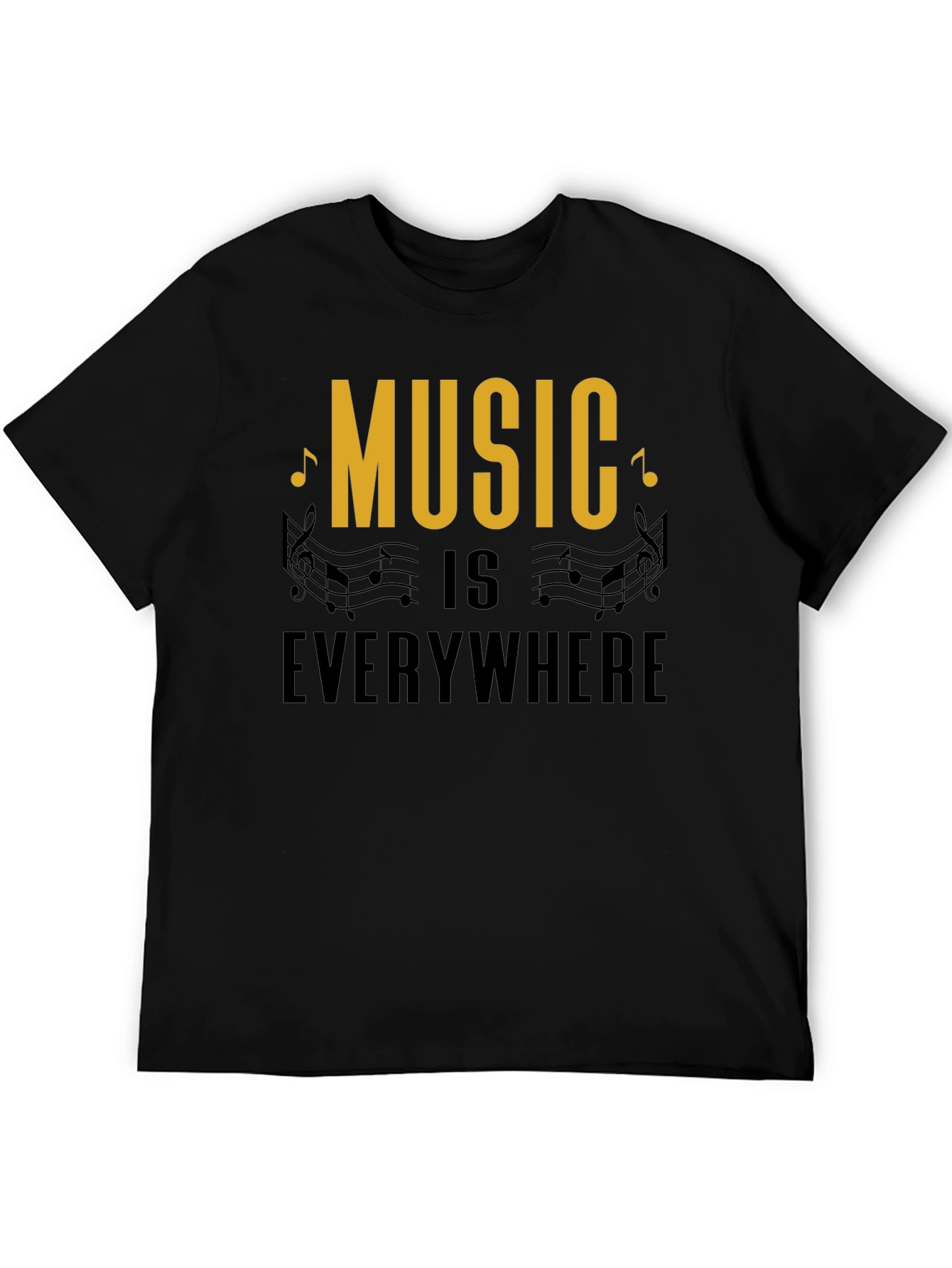 Music Everywhere Black Graphic T-Shirt