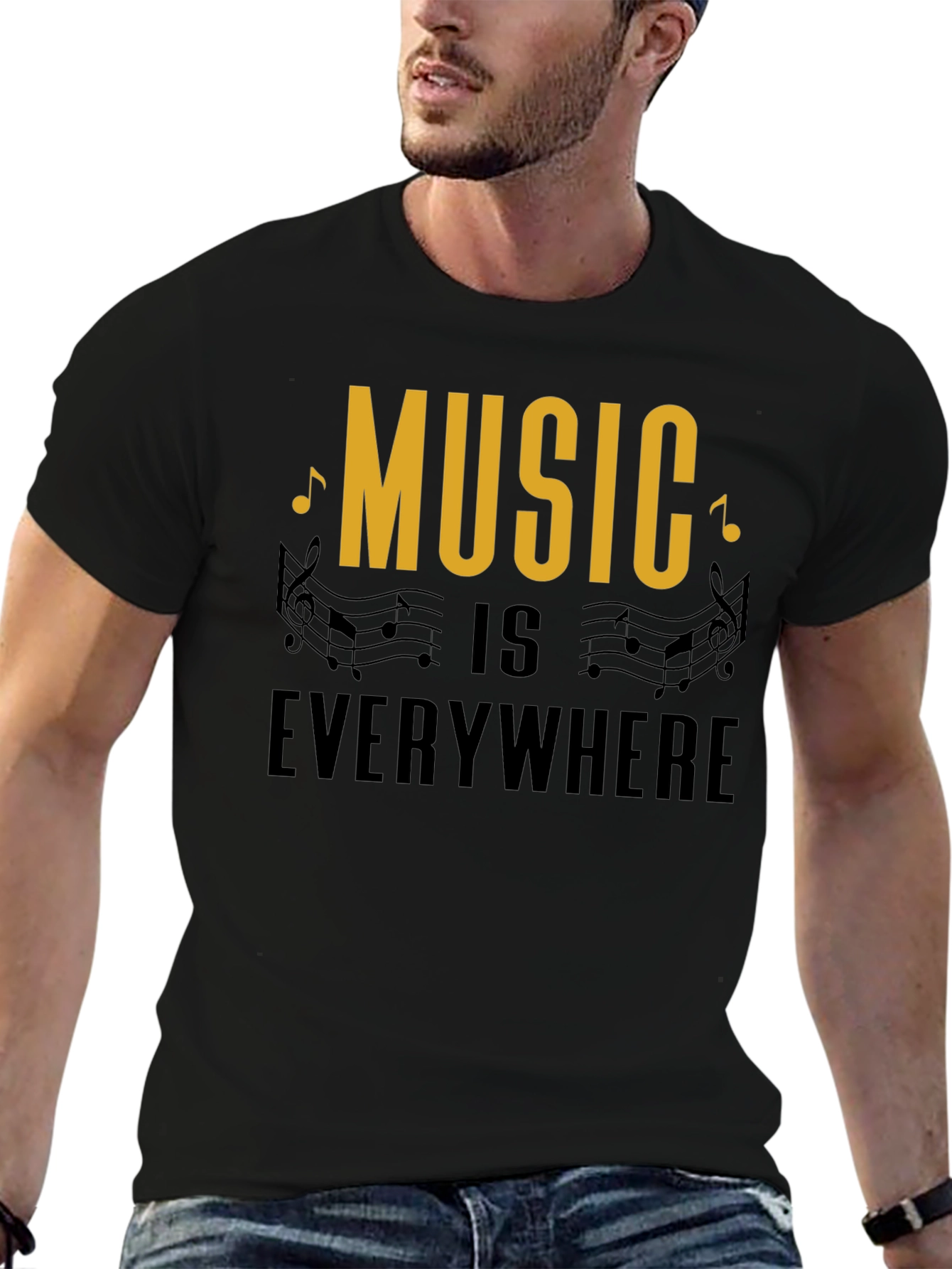 Music Everywhere Black Graphic T-Shirt