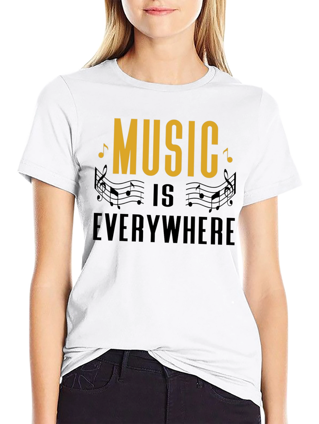 Music Everywhere Black Graphic T-Shirt