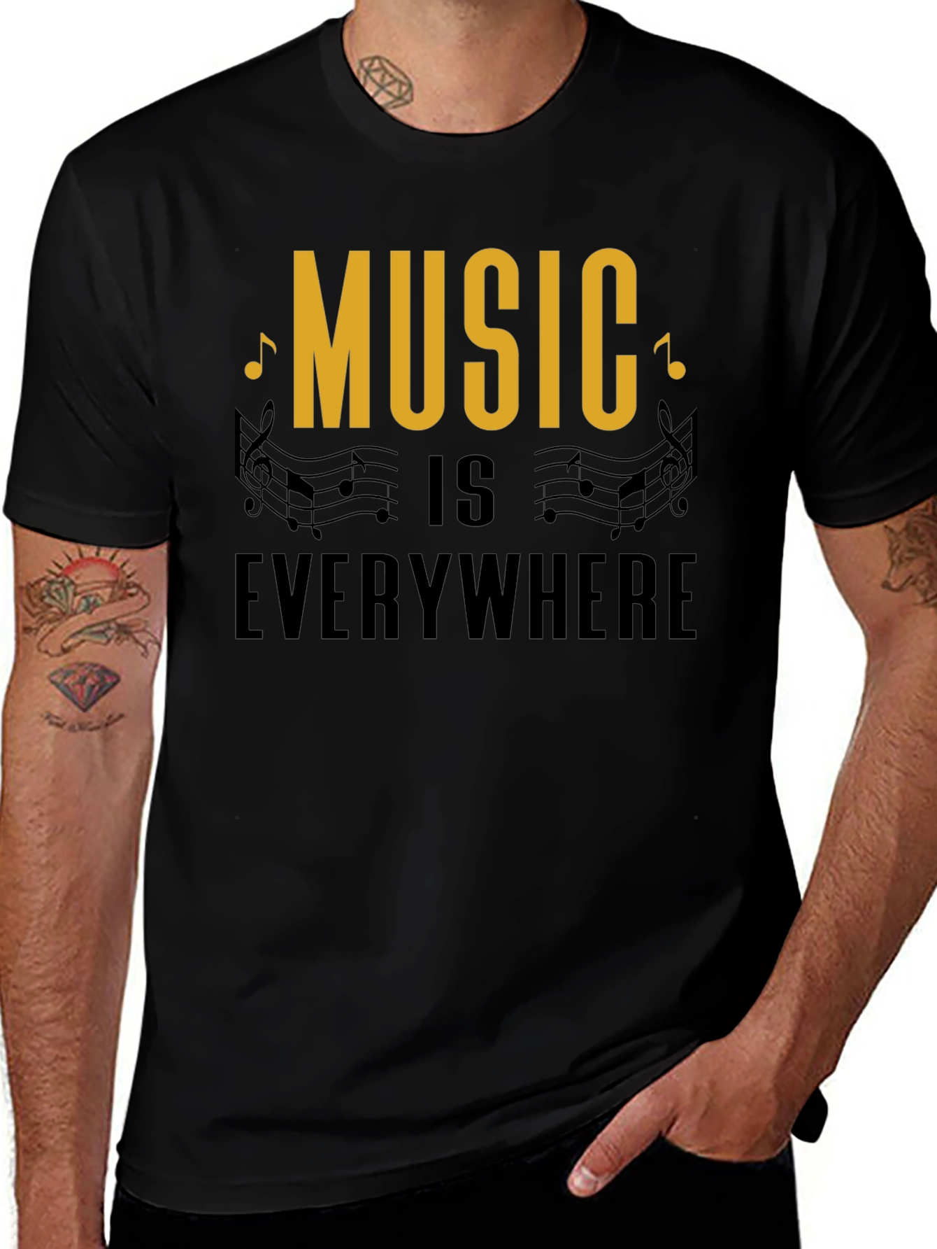 Music Everywhere Black Graphic T-Shirt