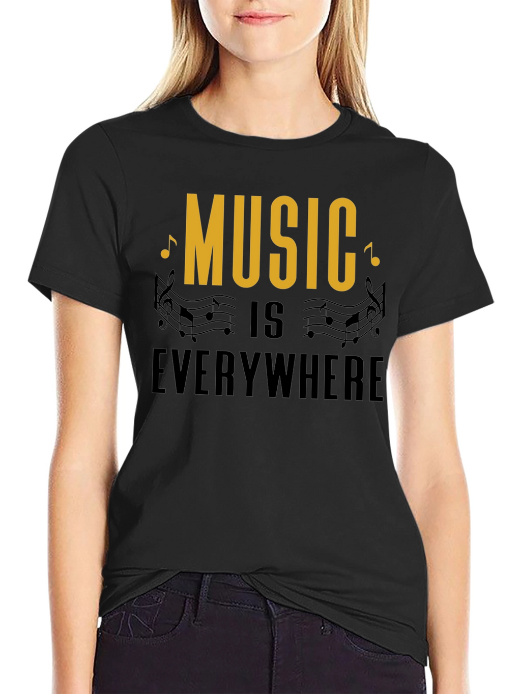Music Everywhere Black Graphic T-Shirt