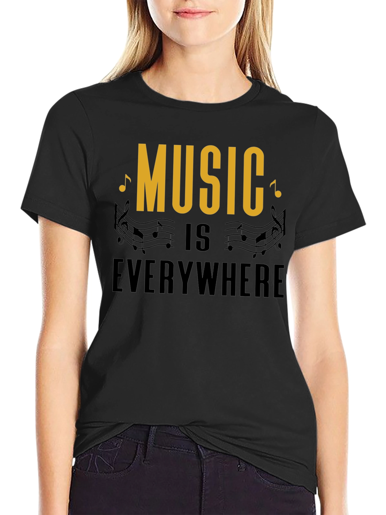 Music Everywhere Black Graphic T-Shirt