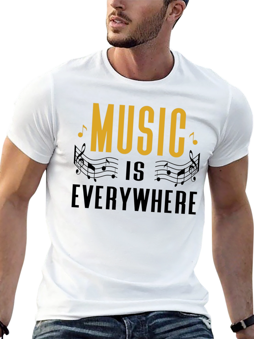 Music Everywhere Black Graphic T-Shirt