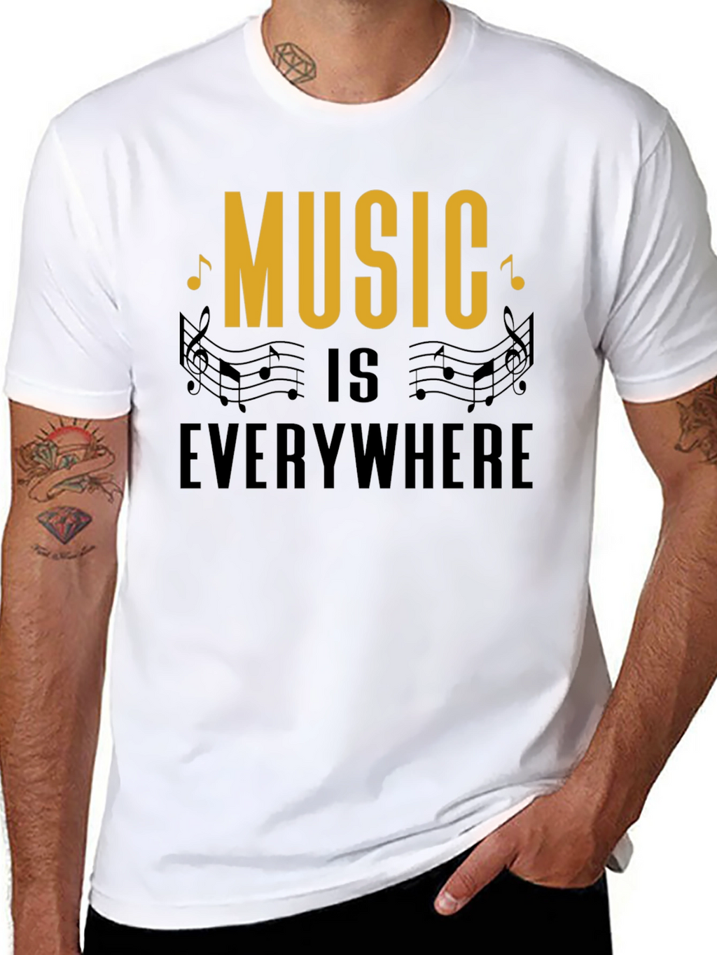 Music Everywhere Black Graphic T-Shirt