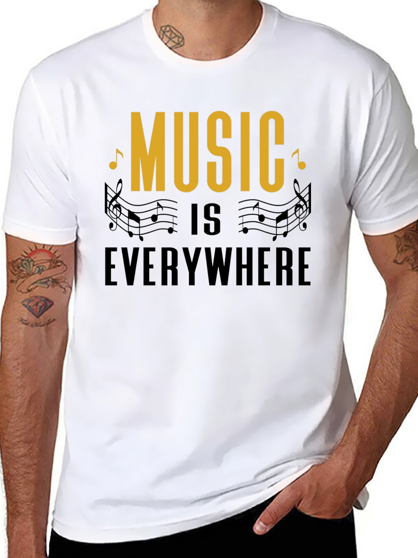 Music Everywhere Black Graphic T-Shirt