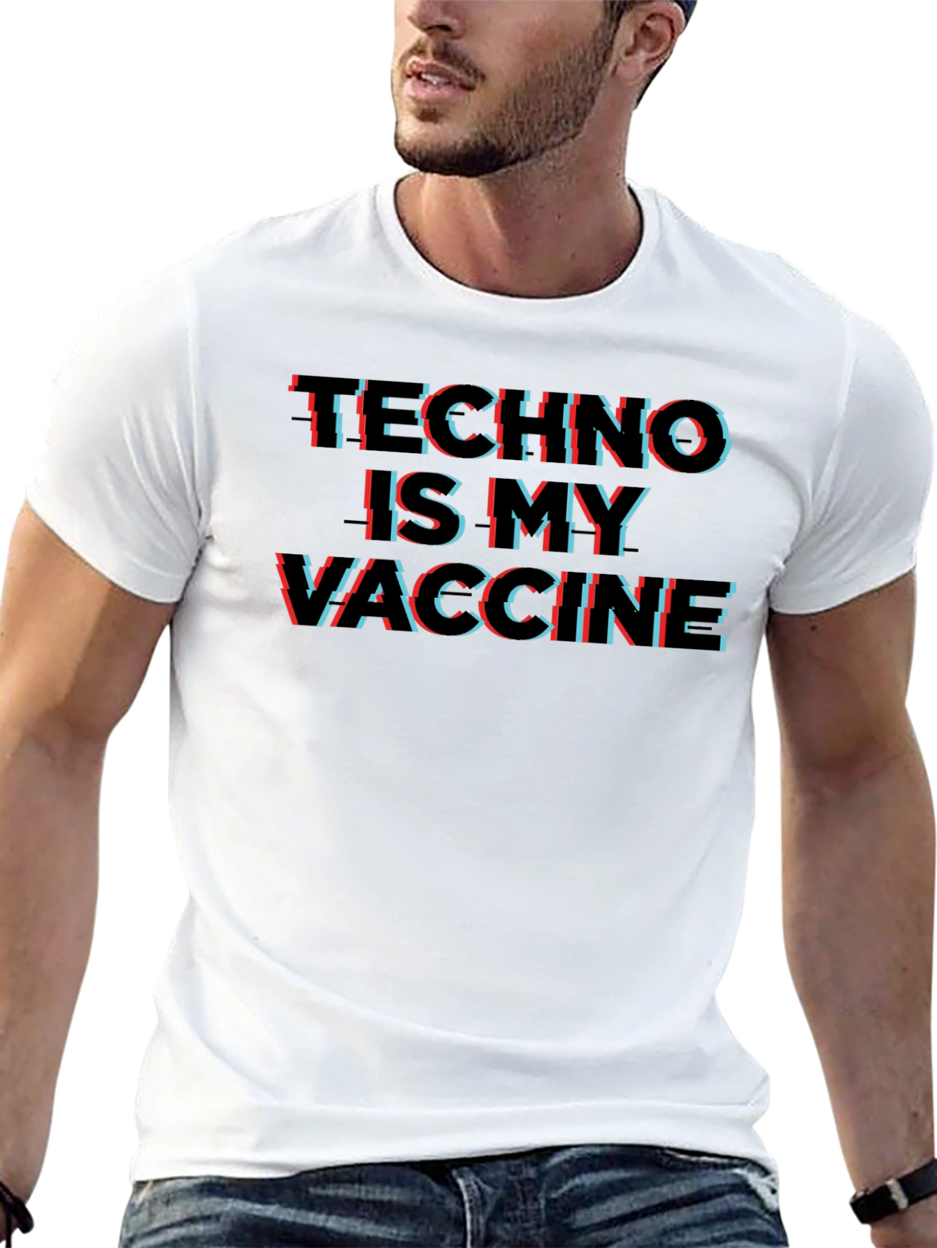 Techno is My Vaccine Glitch Graphic T-Shirt