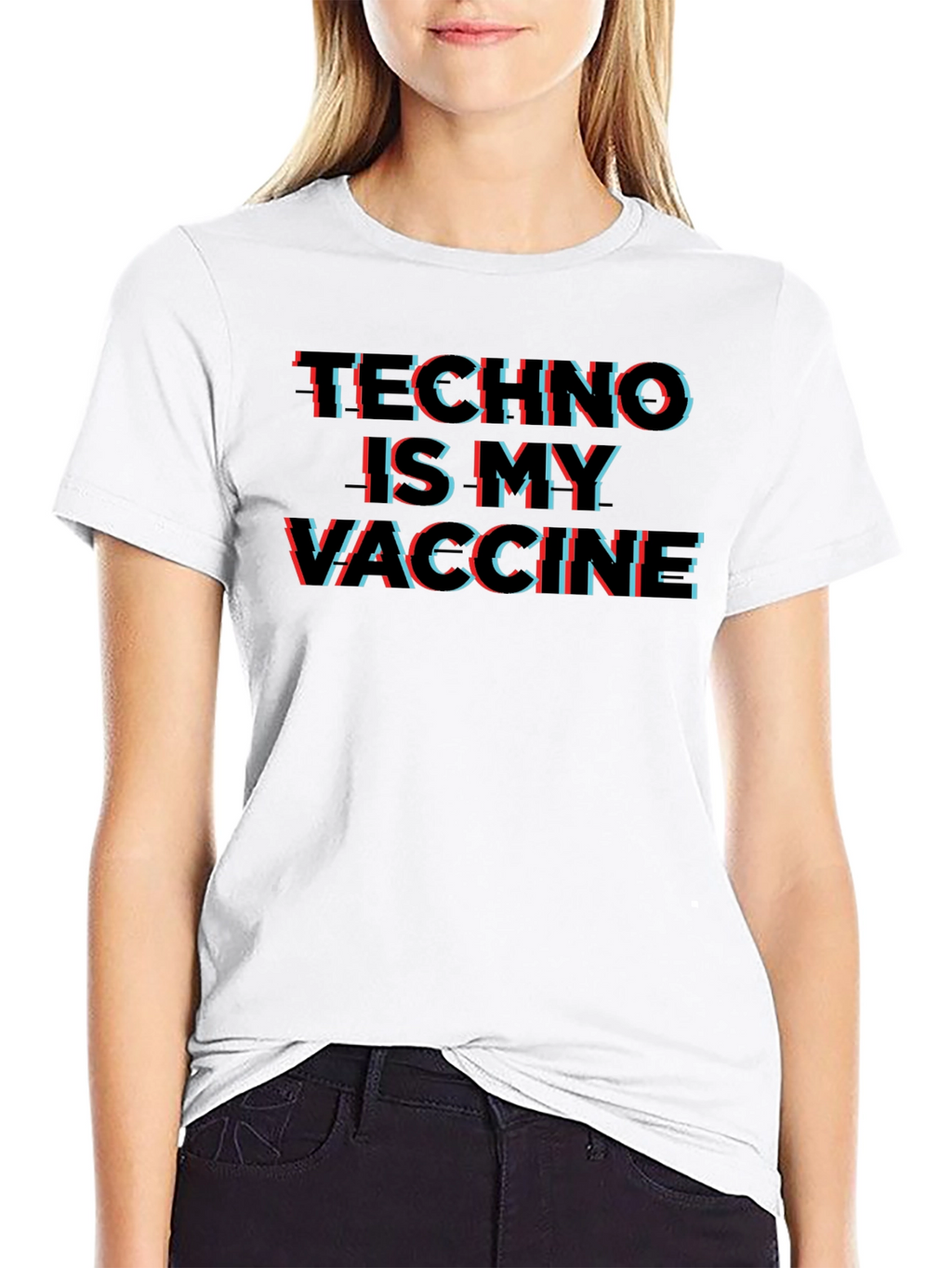 Techno is My Vaccine Glitch Graphic T-Shirt