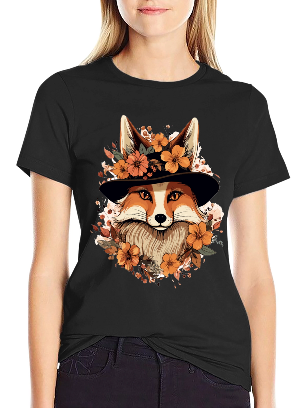 Floral Fox Tee - Stylish Animal Print Shirt