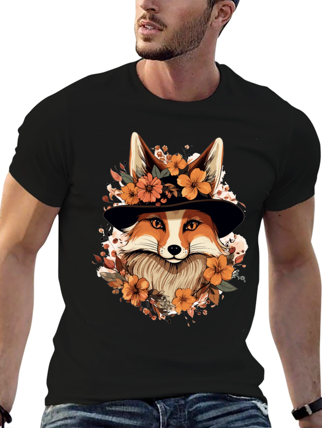 Floral Fox Tee - Stylish Animal Print Shirt