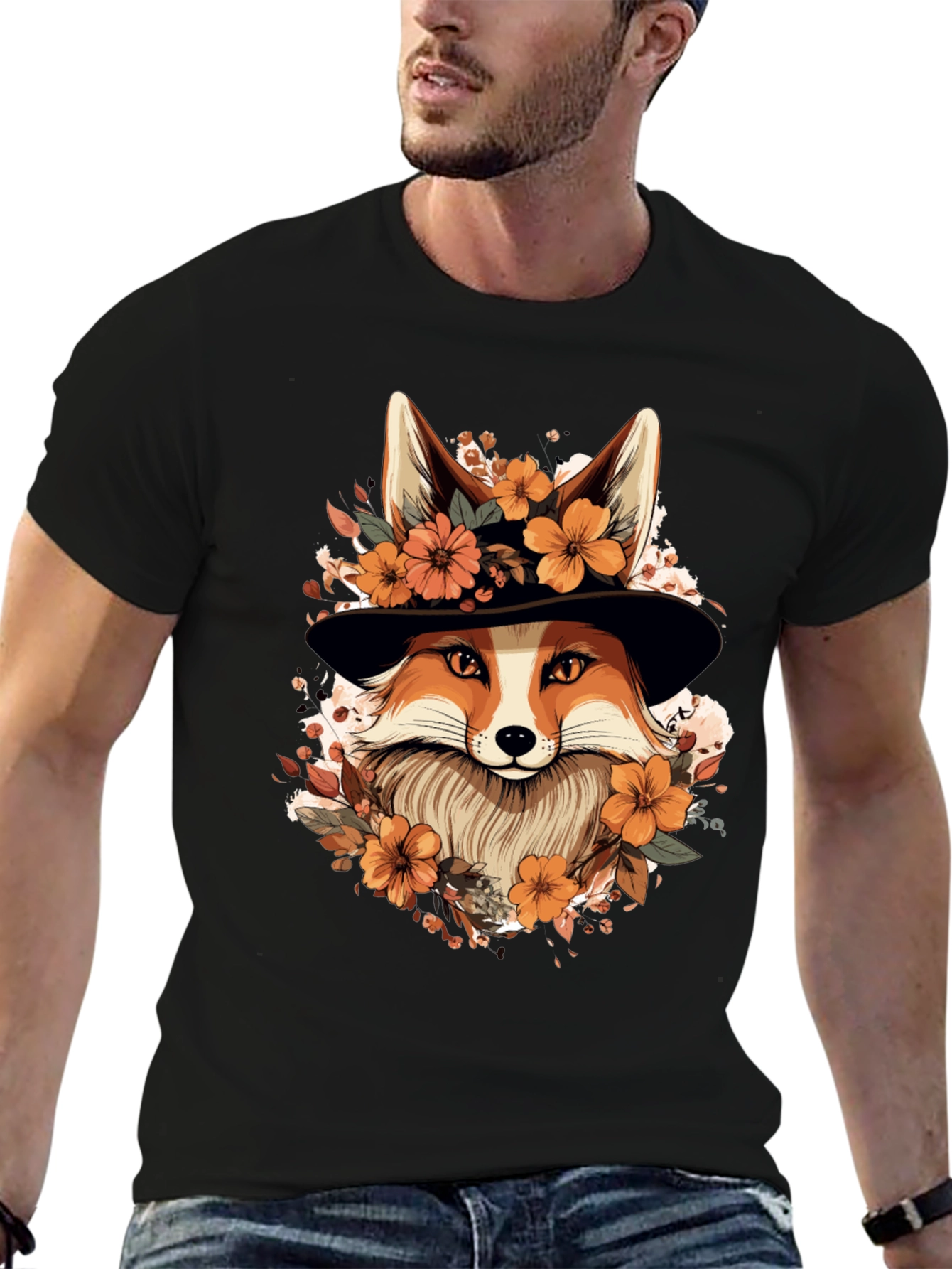 Floral Fox Tee - Stylish Animal Print Shirt