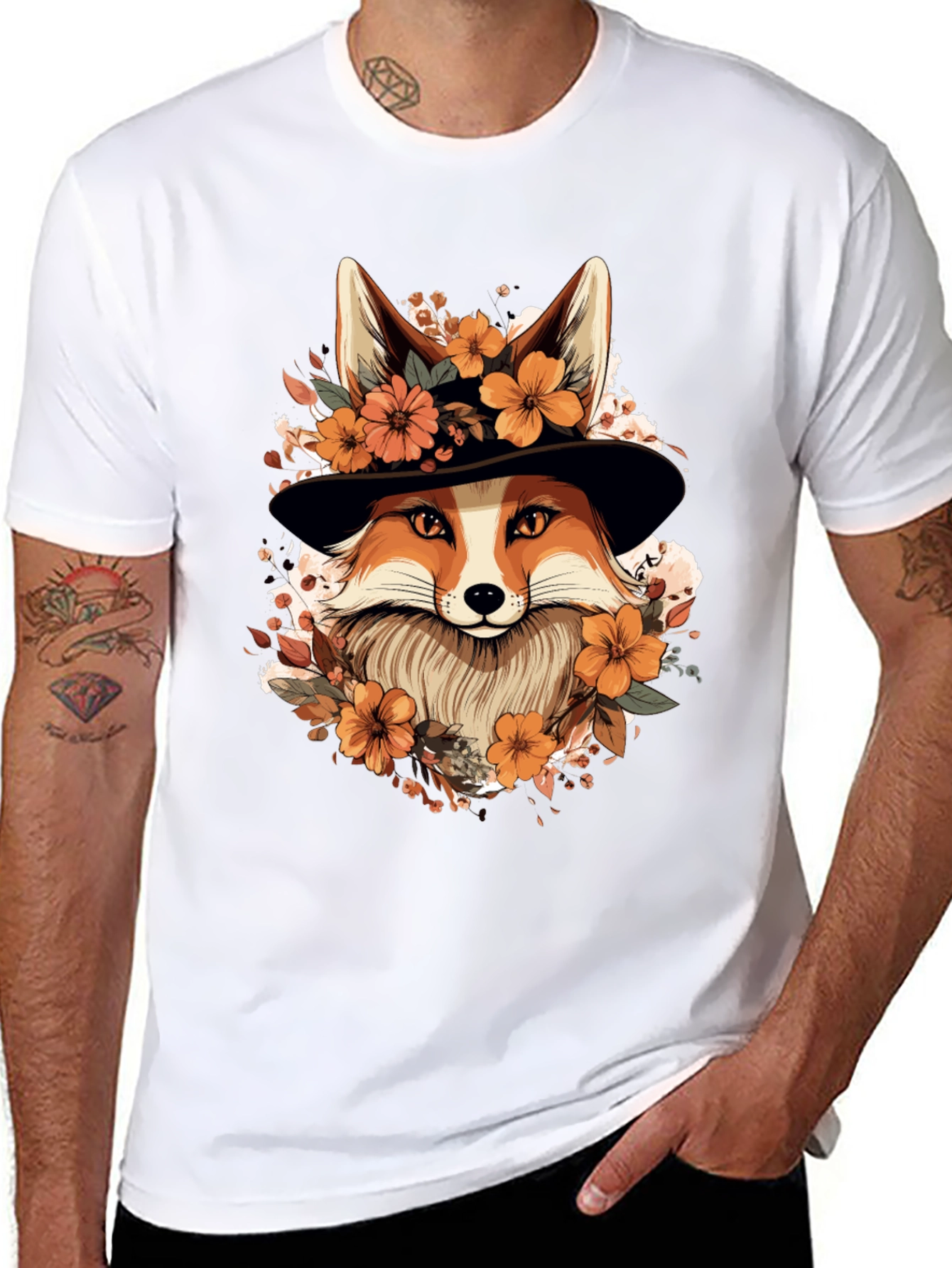 Floral Fox Tee - Stylish Animal Print Shirt