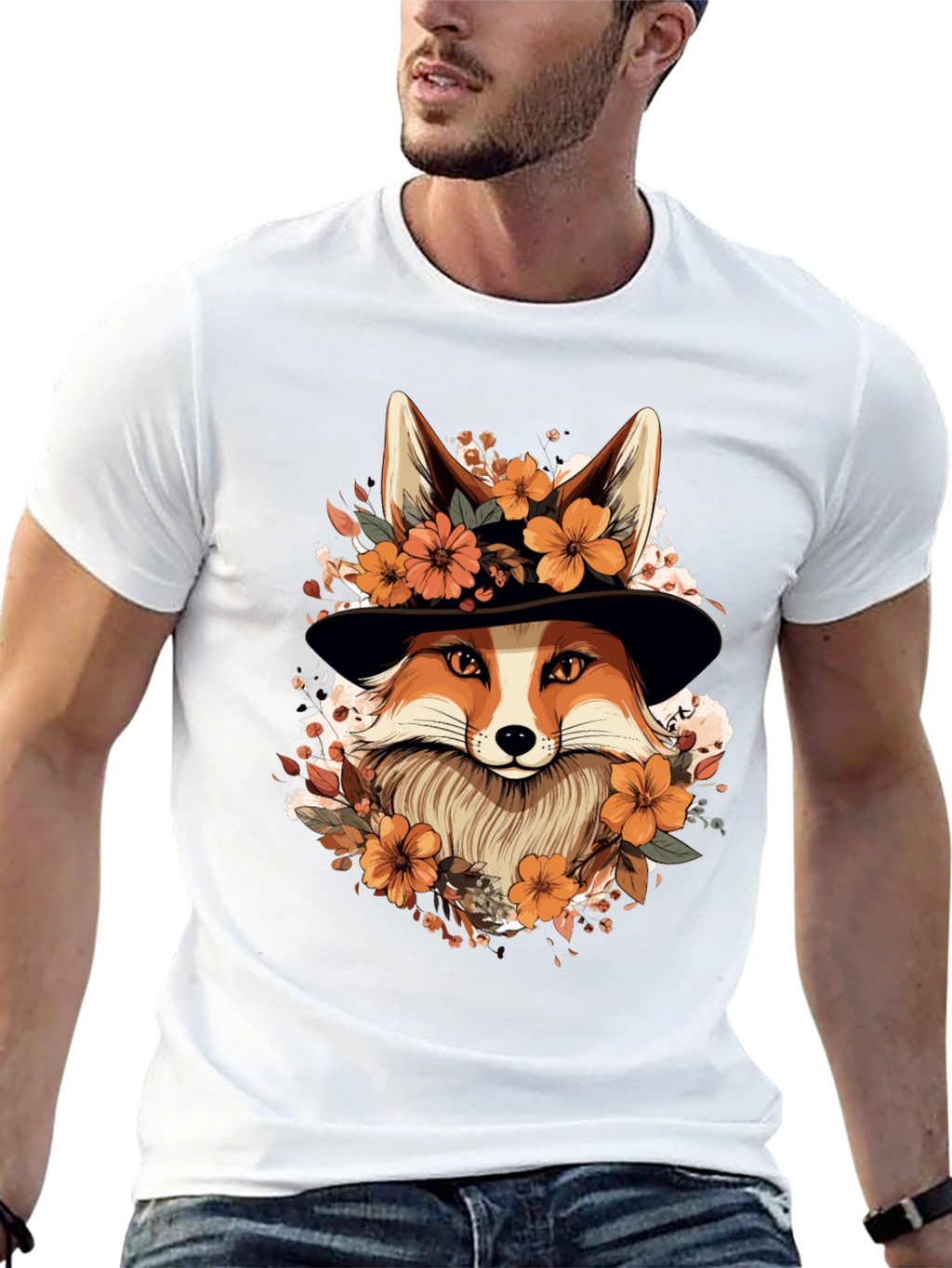 Floral Fox Tee - Stylish Animal Print Shirt