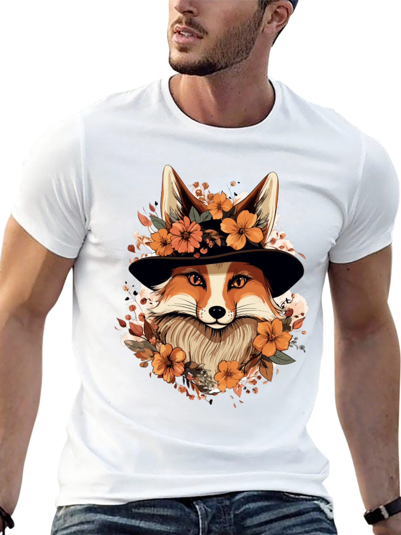 Floral Fox Tee - Stylish Animal Print Shirt