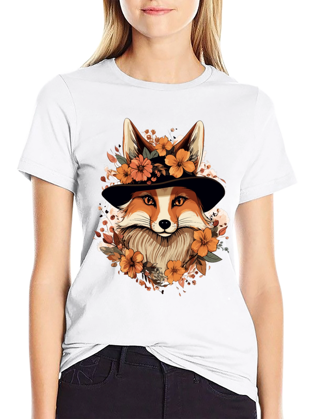 Floral Fox Tee - Stylish Animal Print Shirt