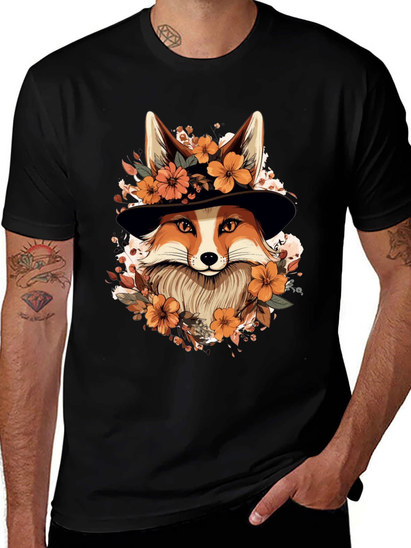 Floral Fox Tee - Stylish Animal Print Shirt