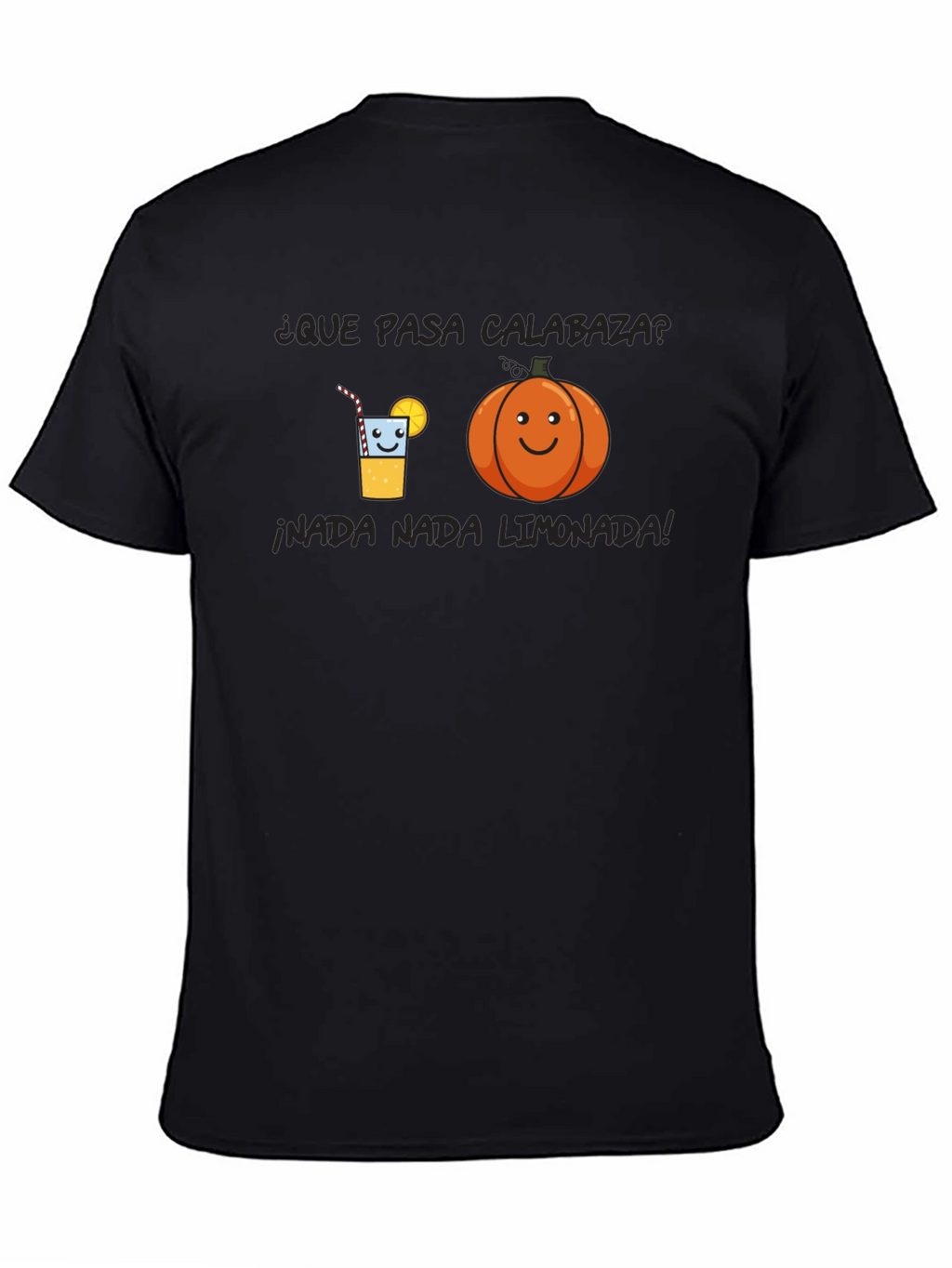 Humorous Black T-Shirt with Pumpkin and Lemonade Graphic