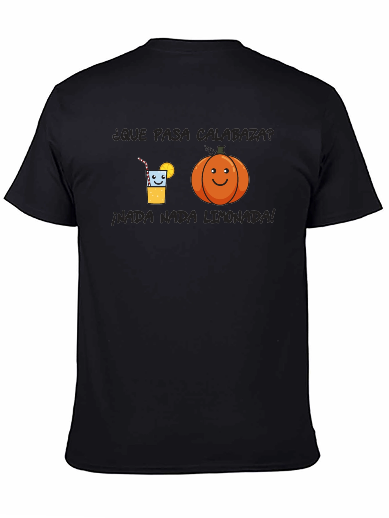 Humorous Black T-Shirt with Pumpkin and Lemonade Graphic