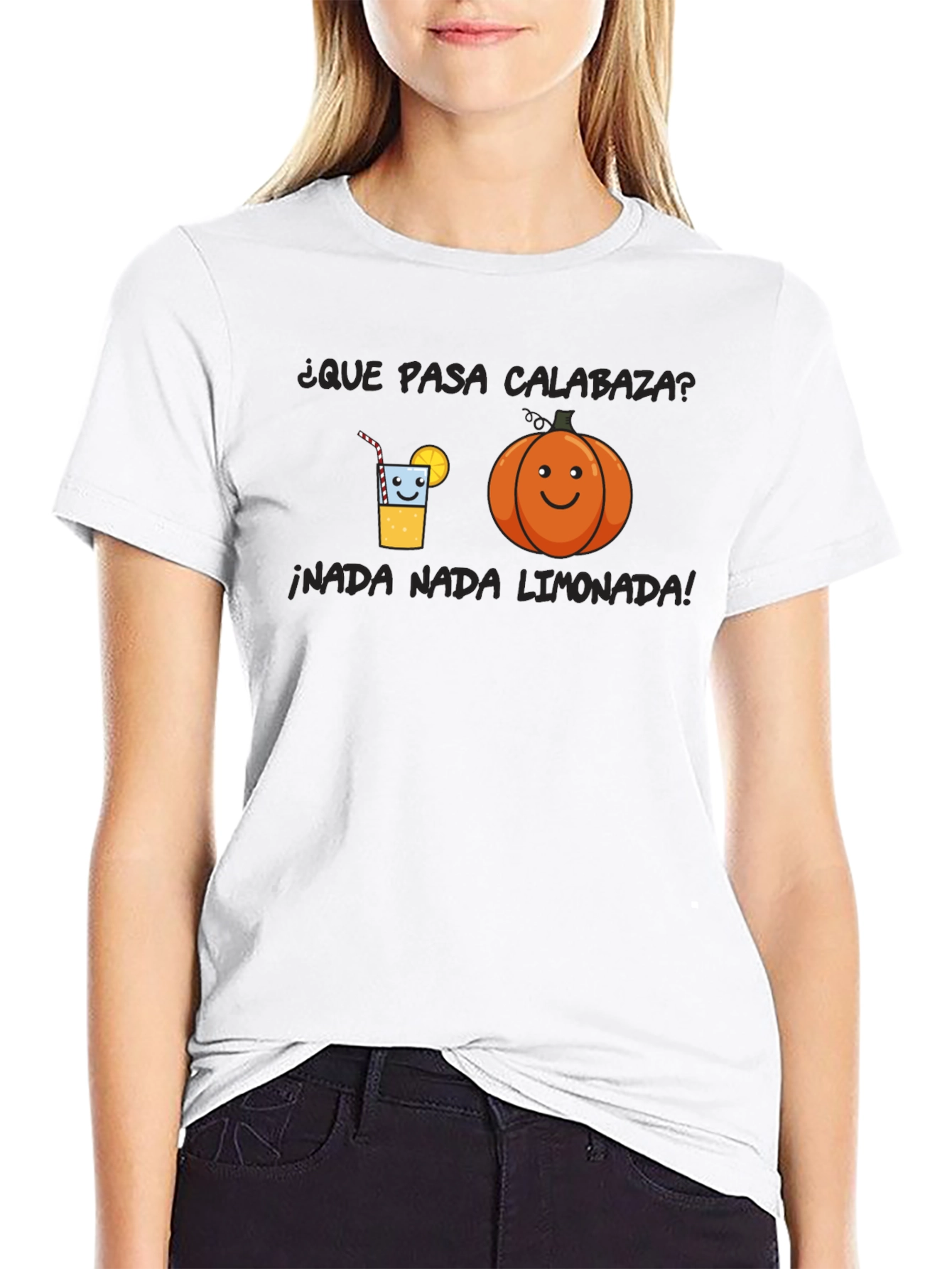 Humorous Black T-Shirt with Pumpkin and Lemonade Graphic