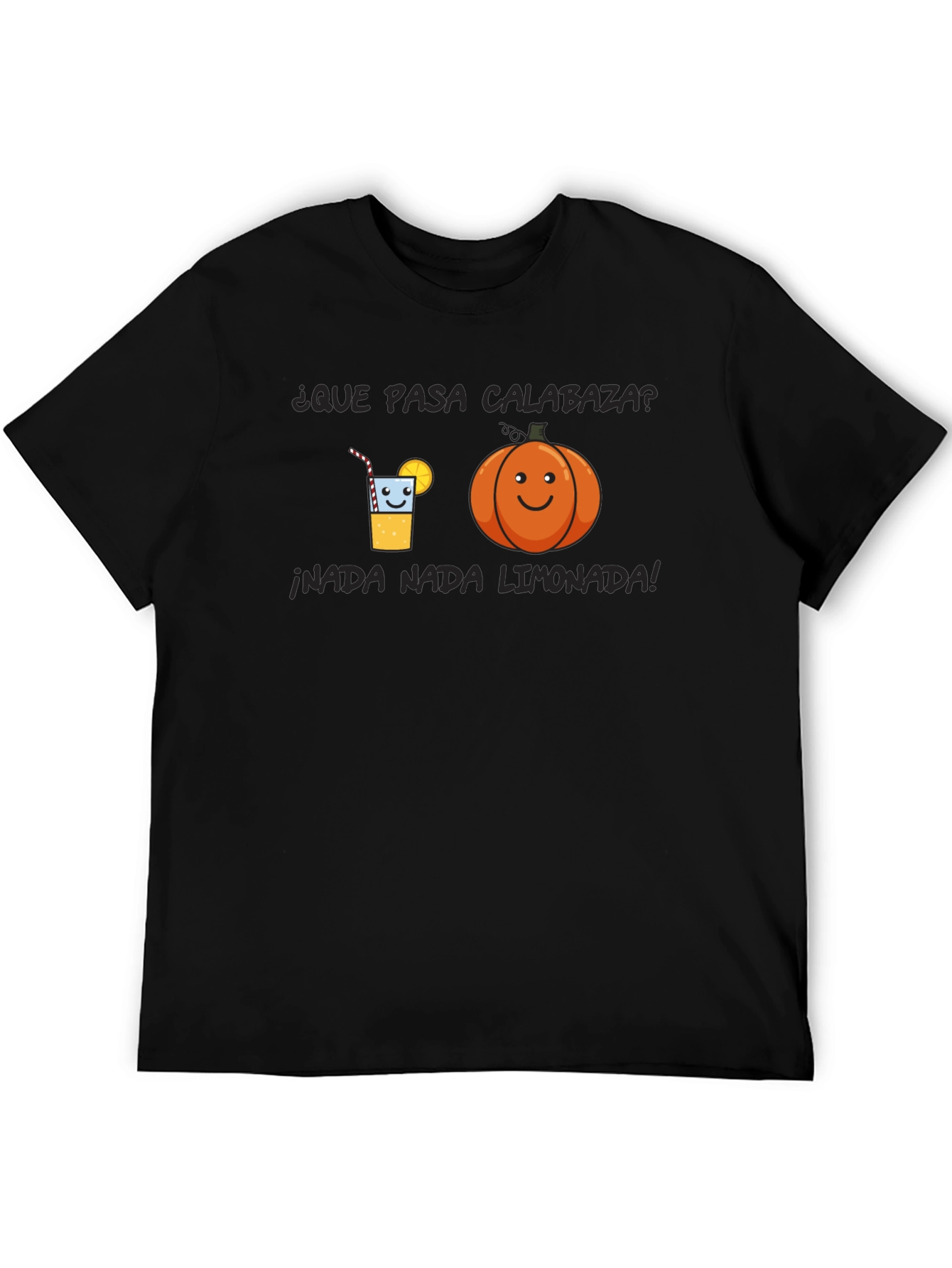 Humorous Black T-Shirt with Pumpkin and Lemonade Graphic