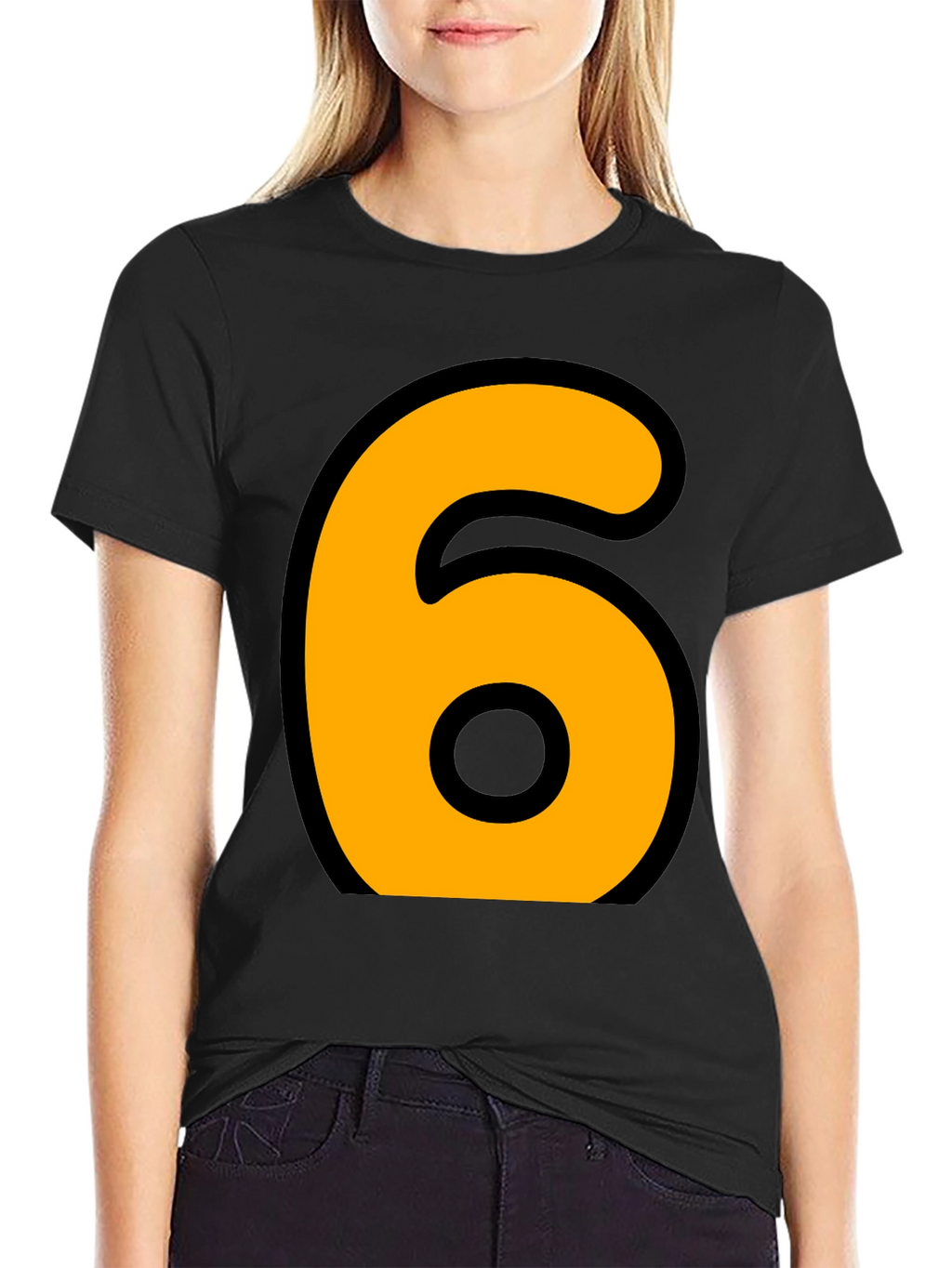 Bold Number 6 Graphic Tee - Casual Black T-Shirt
