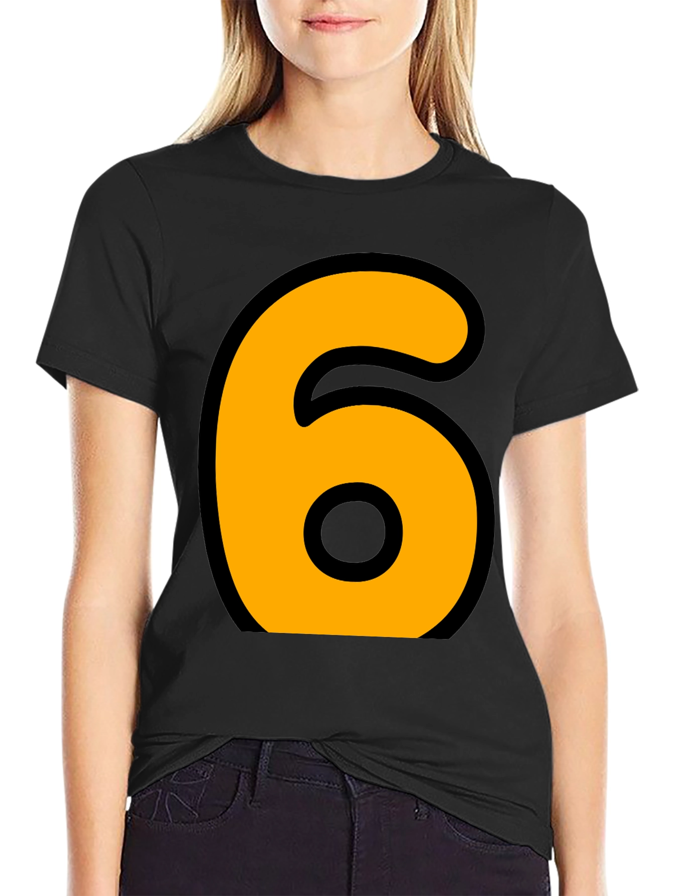 Bold Number 6 Graphic Tee - Casual Black T-Shirt