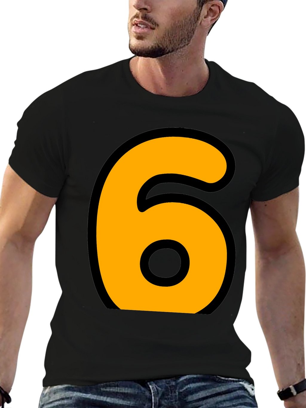 Bold Number 6 Graphic Tee - Casual Black T-Shirt