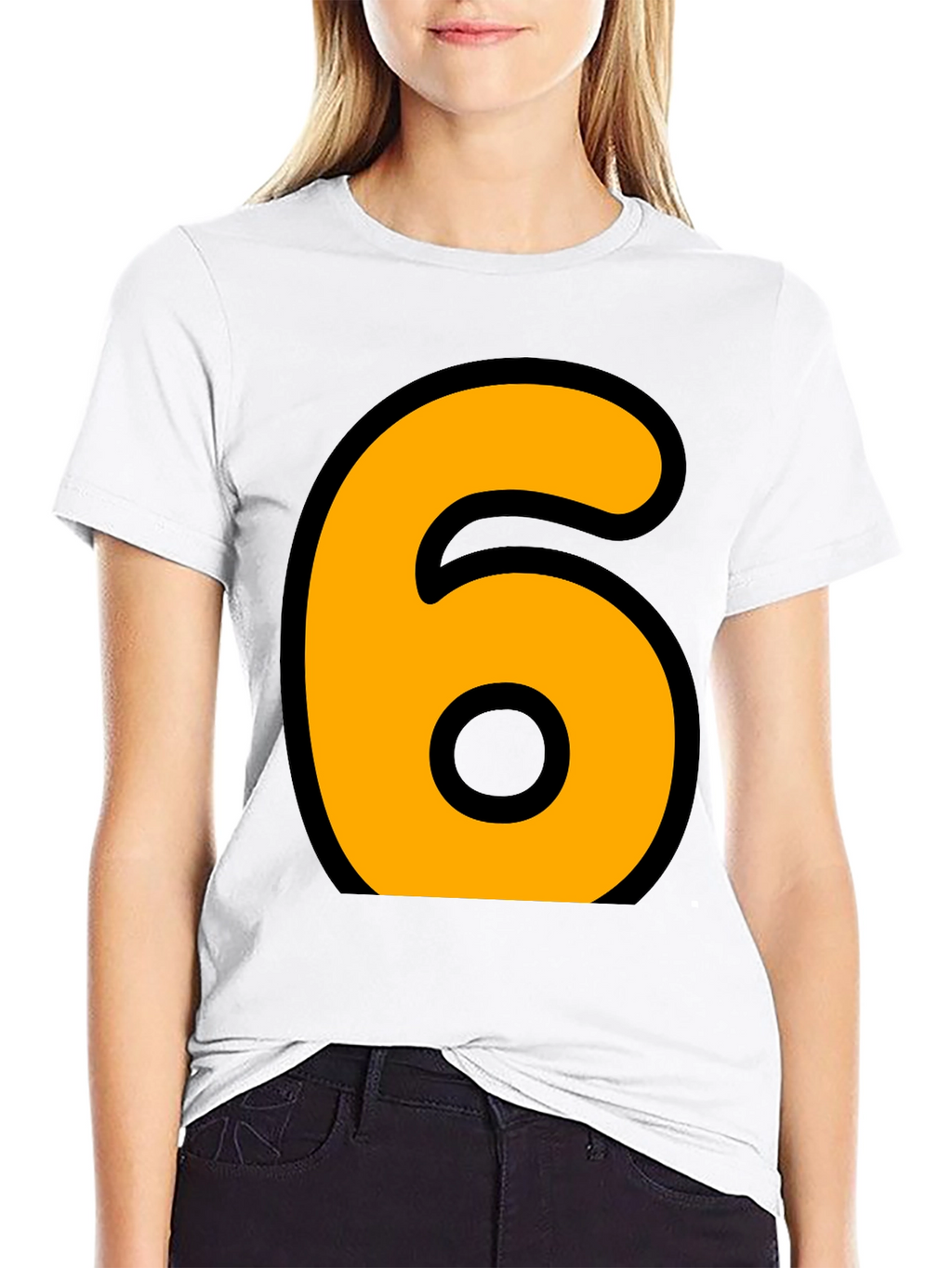 Bold Number 6 Graphic Tee - Casual Black T-Shirt