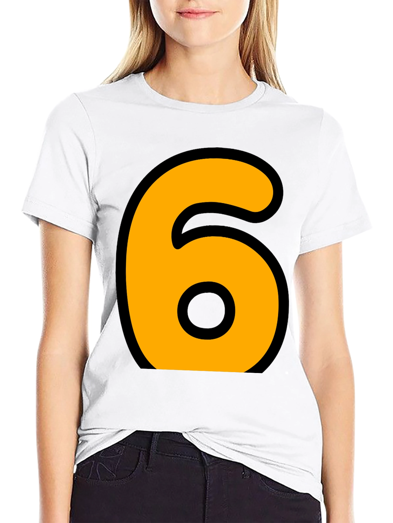 Bold Number 6 Graphic Tee - Casual Black T-Shirt