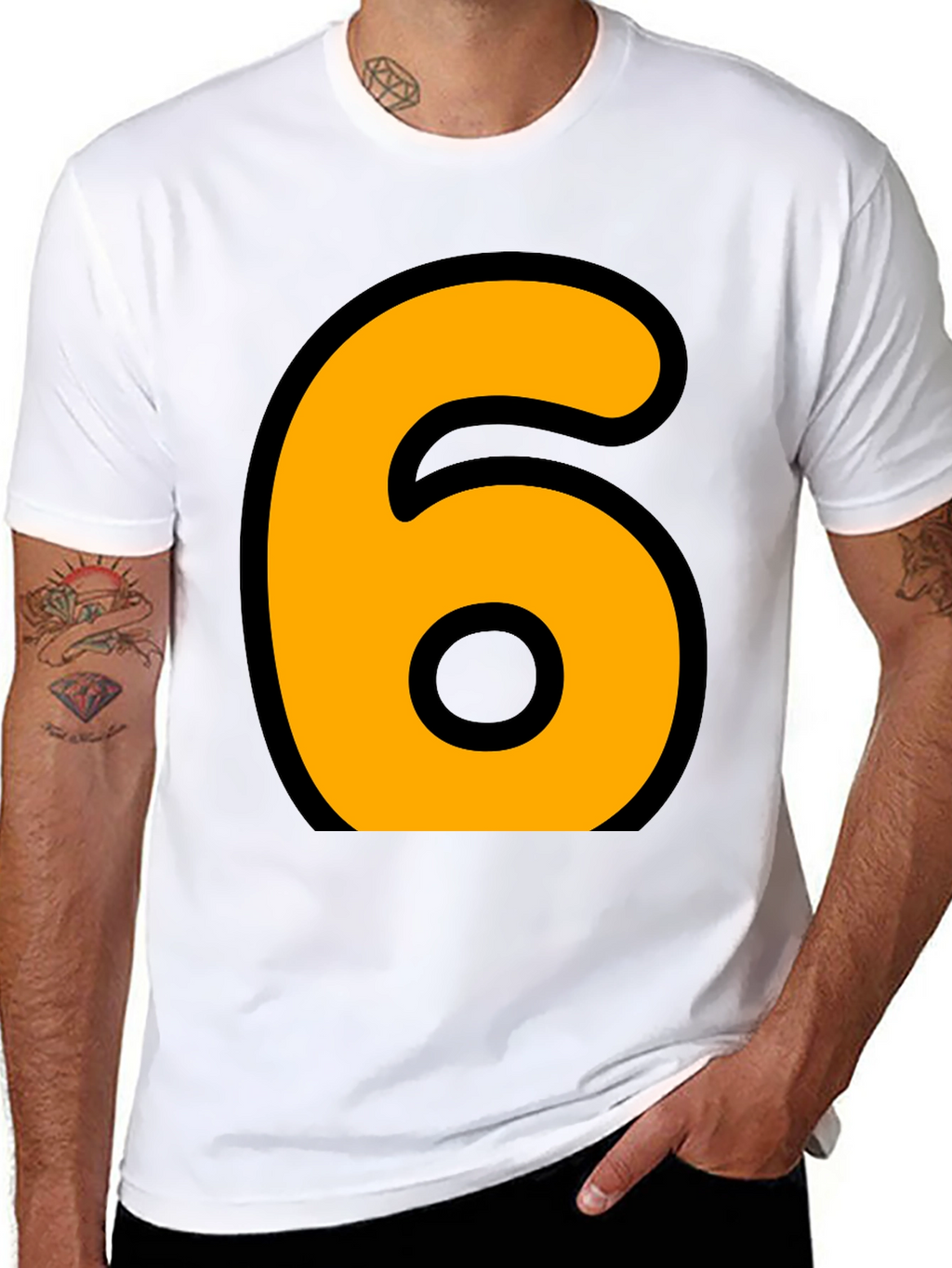 Bold Number 6 Graphic Tee - Casual Black T-Shirt