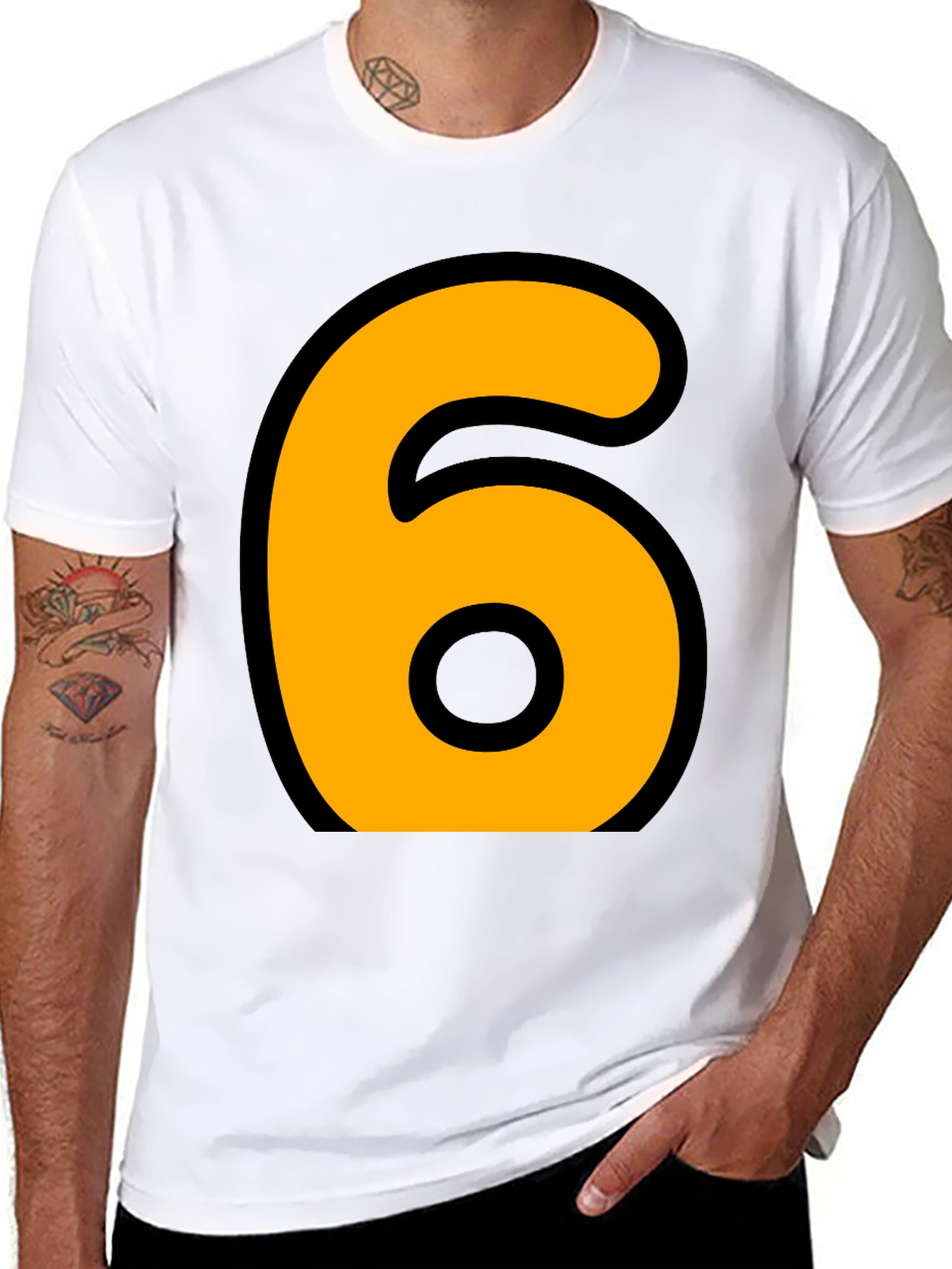 Bold Number 6 Graphic Tee - Casual Black T-Shirt