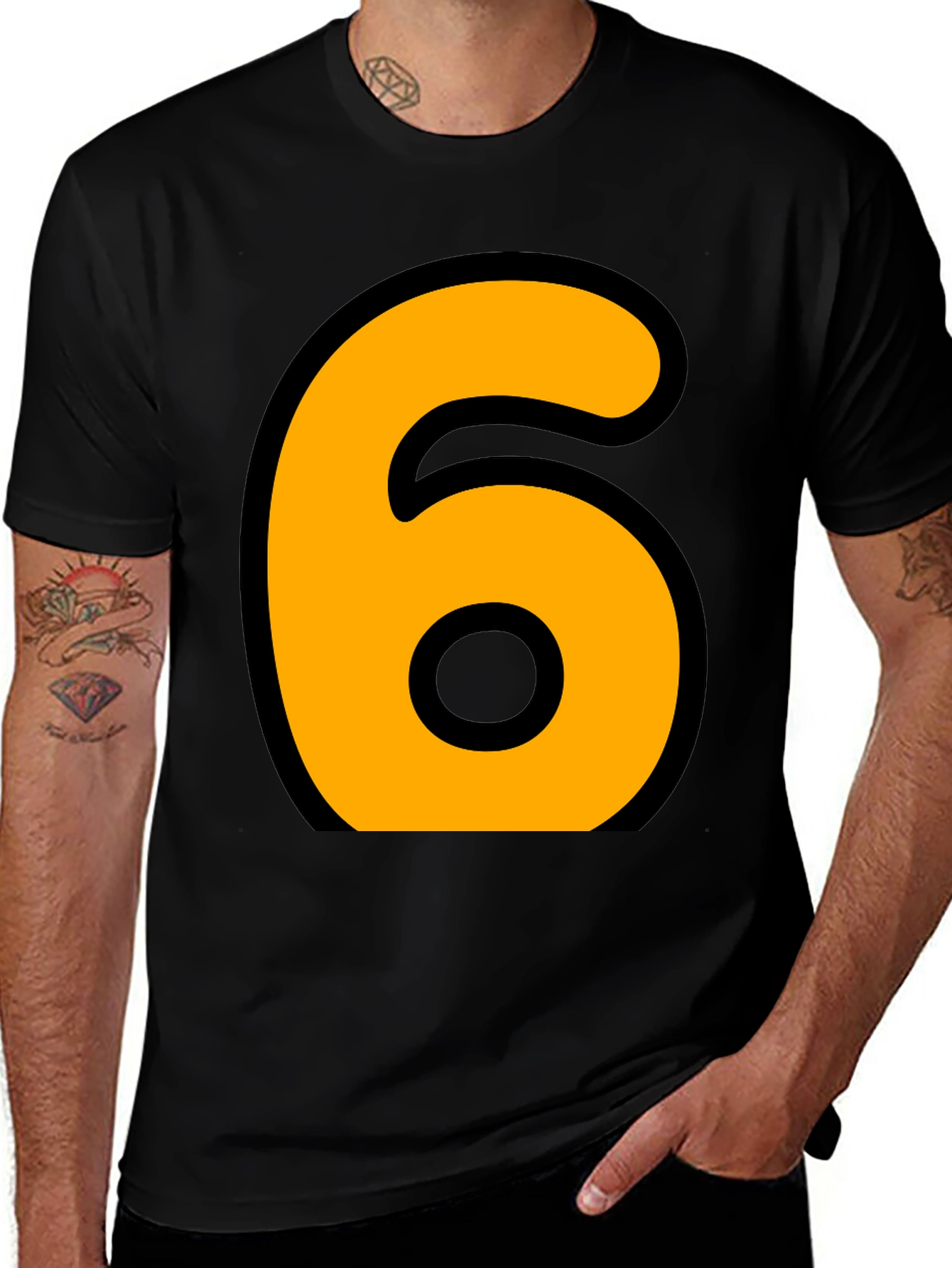 Bold Number 6 Graphic Tee - Casual Black T-Shirt
