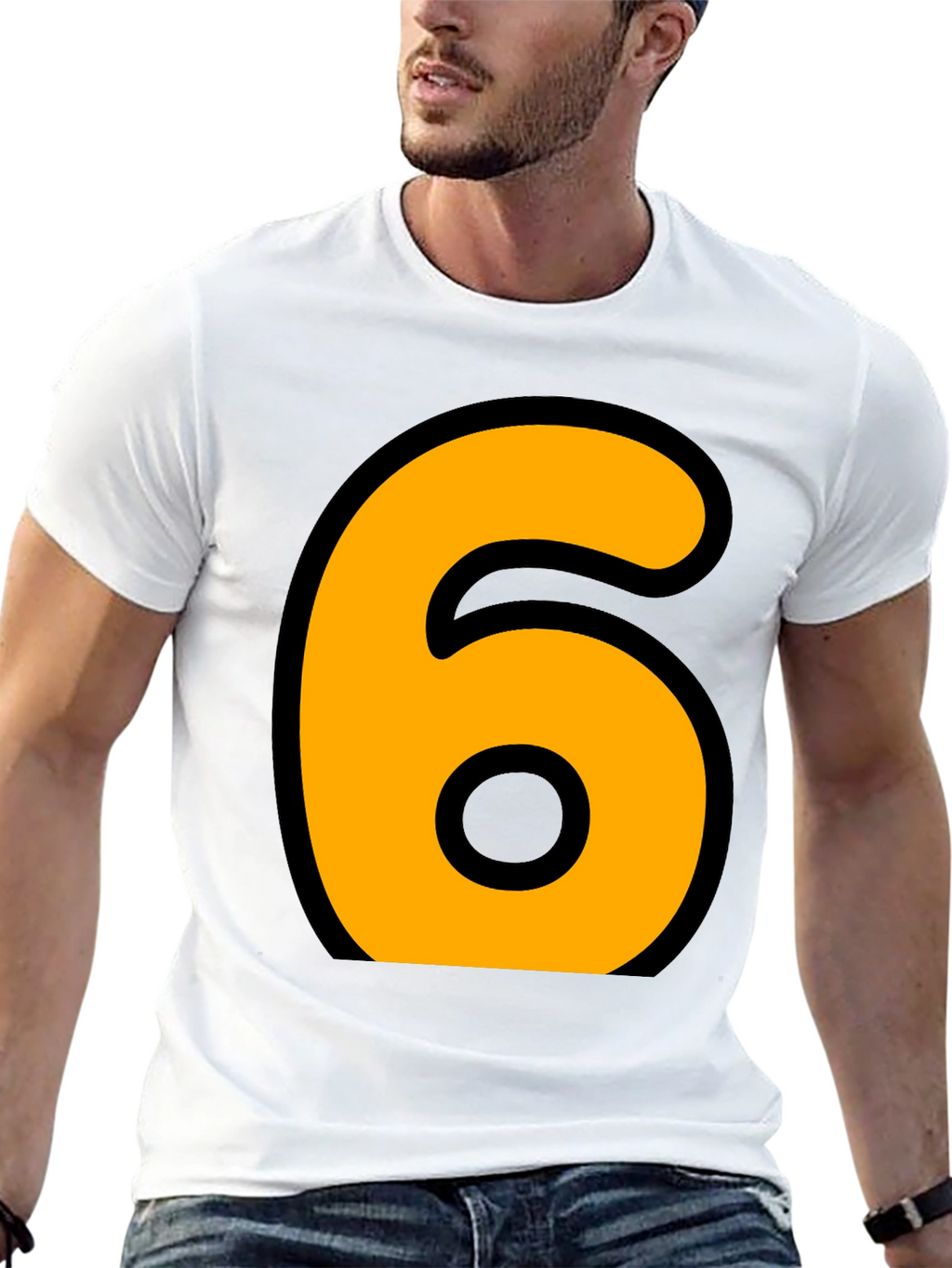 Bold Number 6 Graphic Tee - Casual Black T-Shirt
