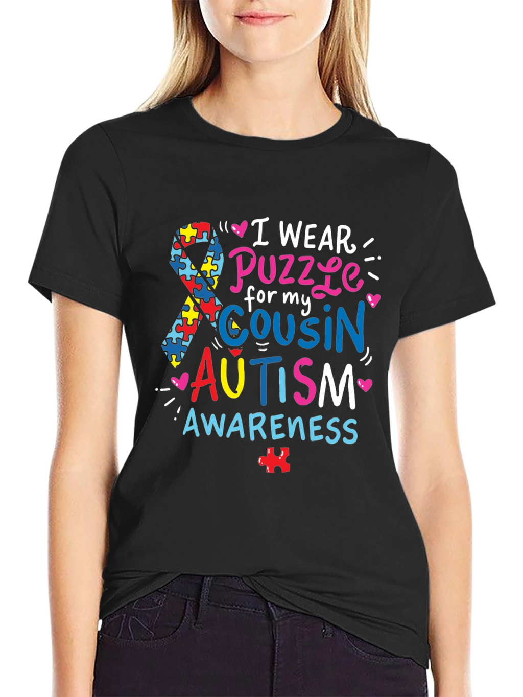 Autism Awareness T-Shirt - Puzzle Ribbon Design