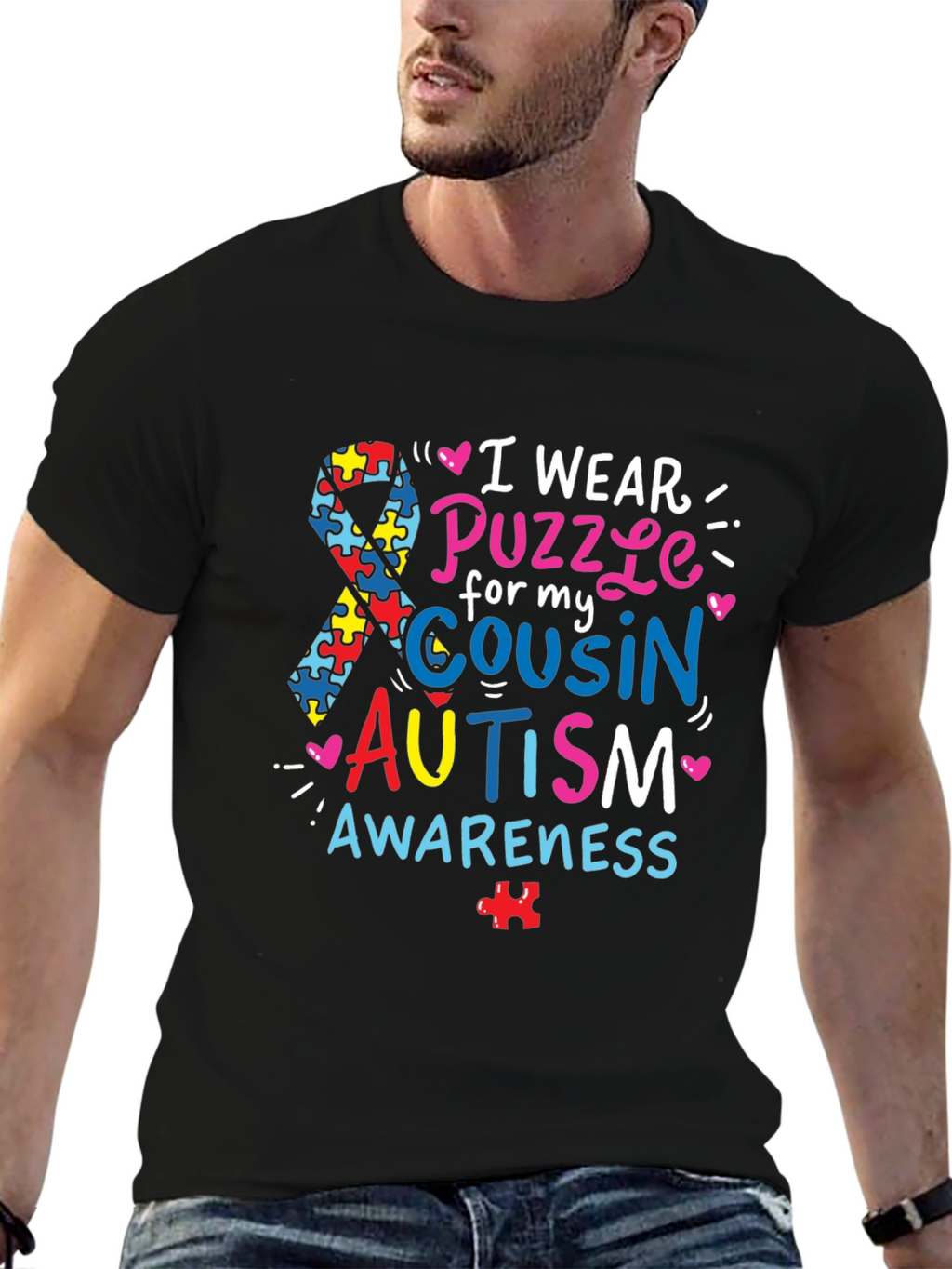Autism Awareness T-Shirt - Puzzle Ribbon Design
