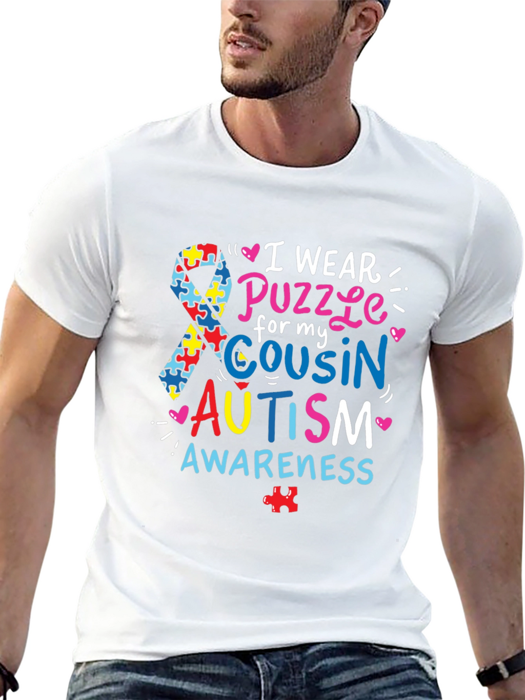 Autism Awareness T-Shirt - Puzzle Ribbon Design