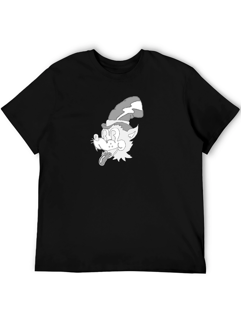 Cartoon Wolf Graphic Tee - Classic Black