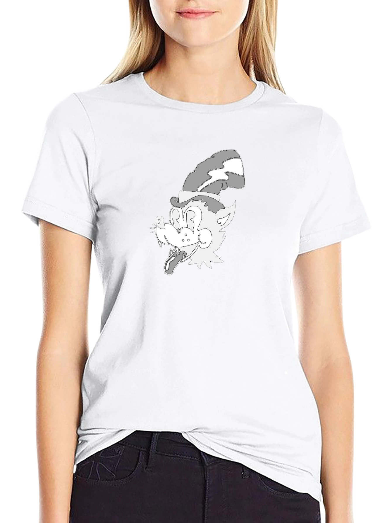 Cartoon Wolf Graphic Tee - Classic Black