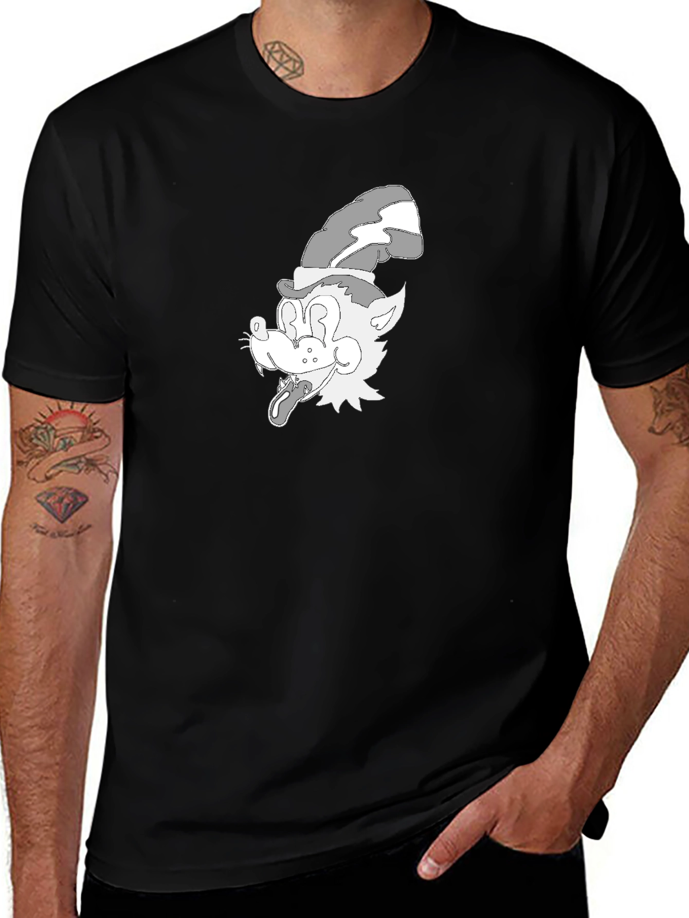 Cartoon Wolf Graphic Tee - Classic Black