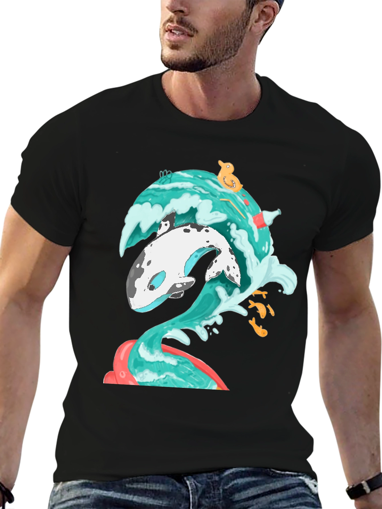 Whale Wave Graphic Tee - Unique Ocean Art T-Shirt