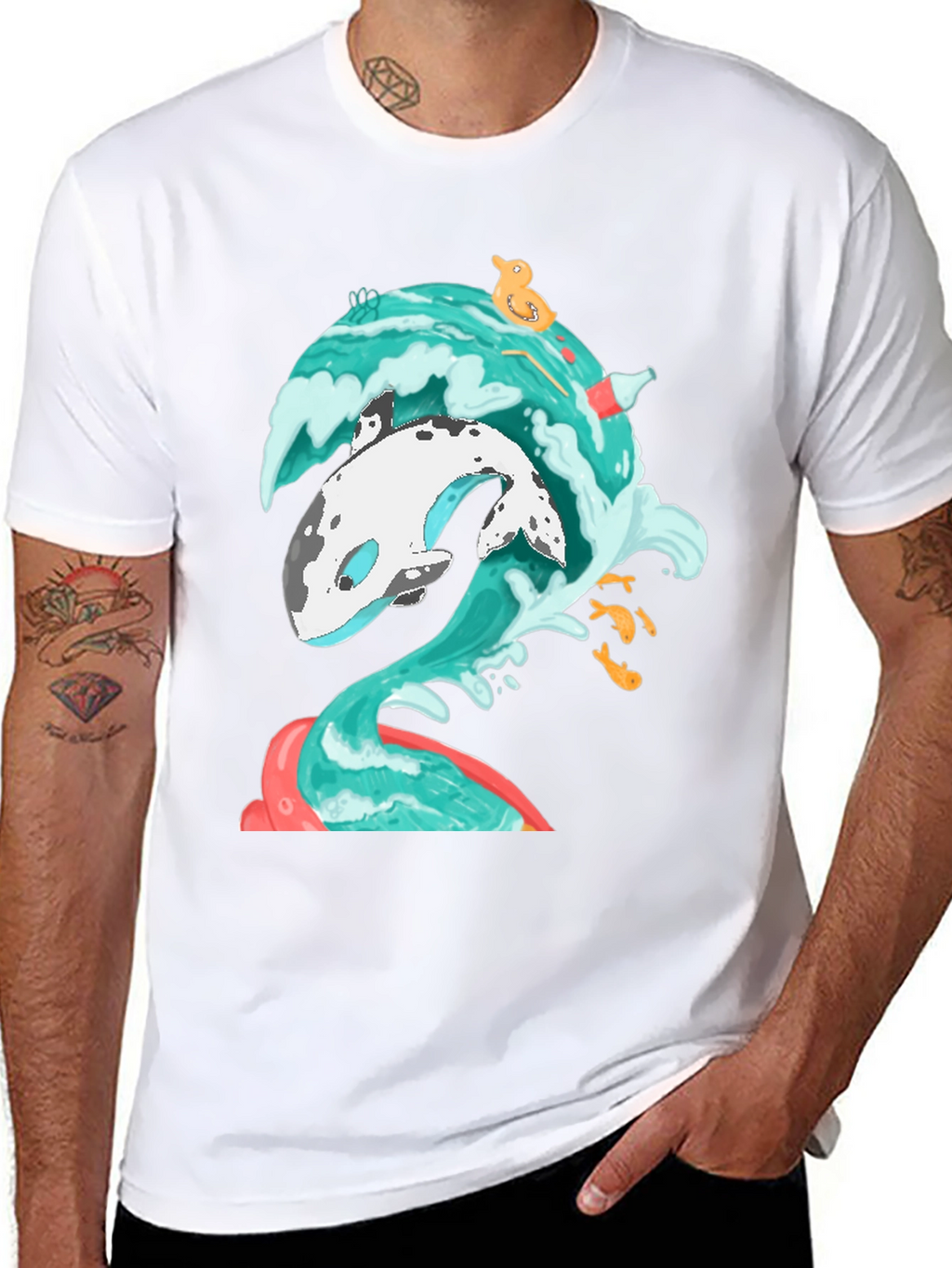Whale Wave Graphic Tee - Unique Ocean Art T-Shirt