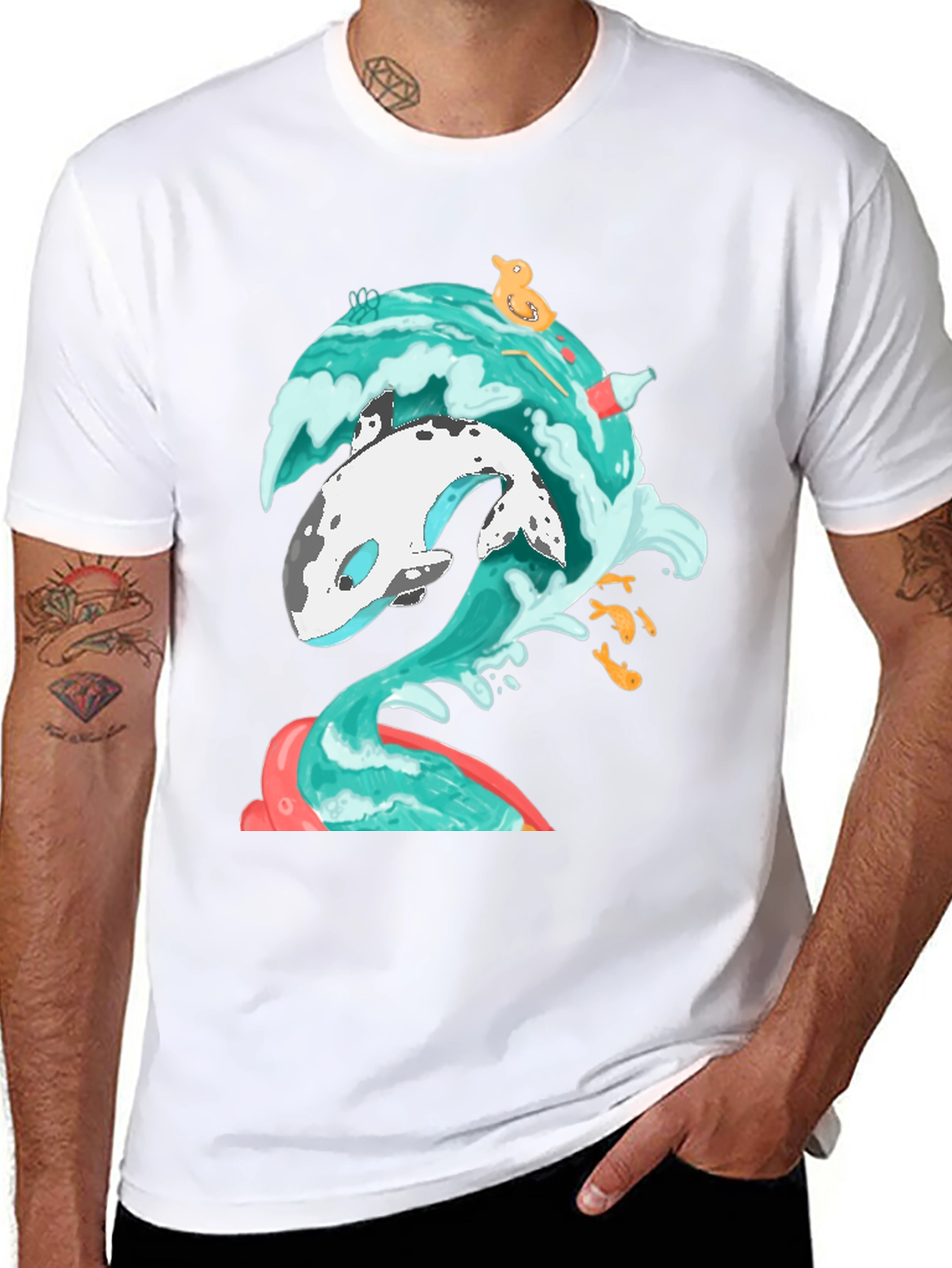 Whale Wave Graphic Tee - Unique Ocean Art T-Shirt
