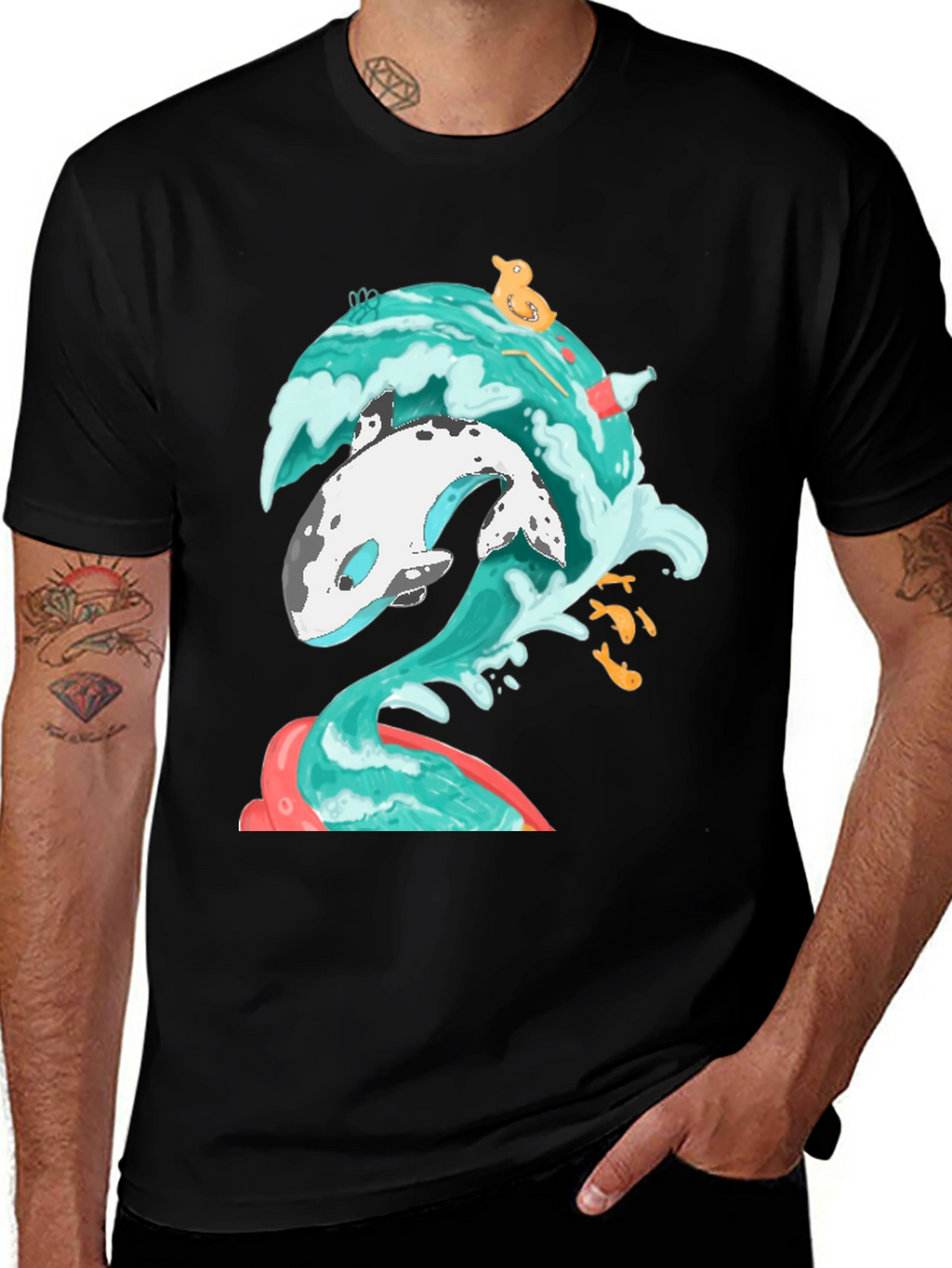 Whale Wave Graphic Tee - Unique Ocean Art T-Shirt