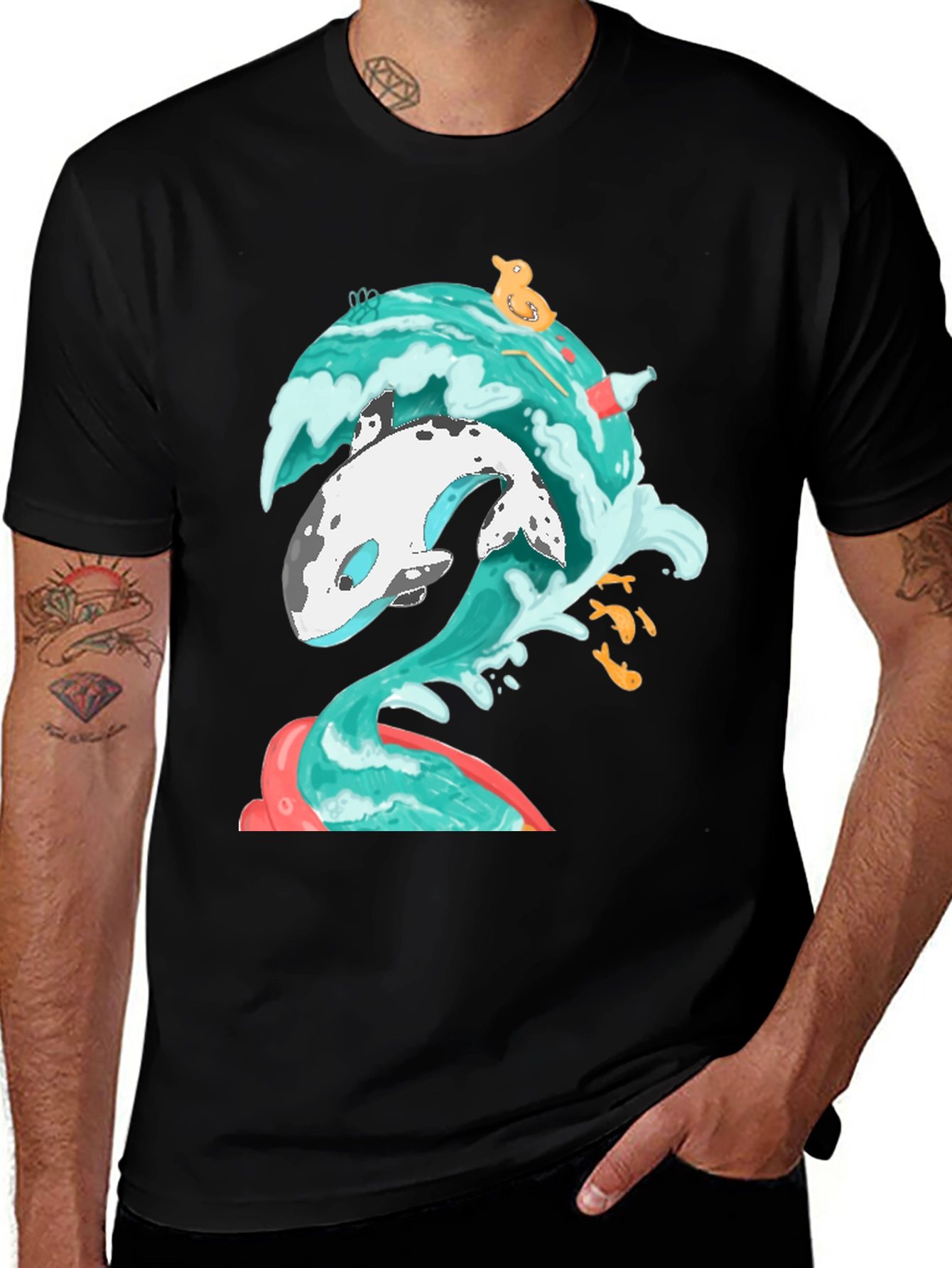 Whale Wave Graphic Tee - Unique Ocean Art T-Shirt