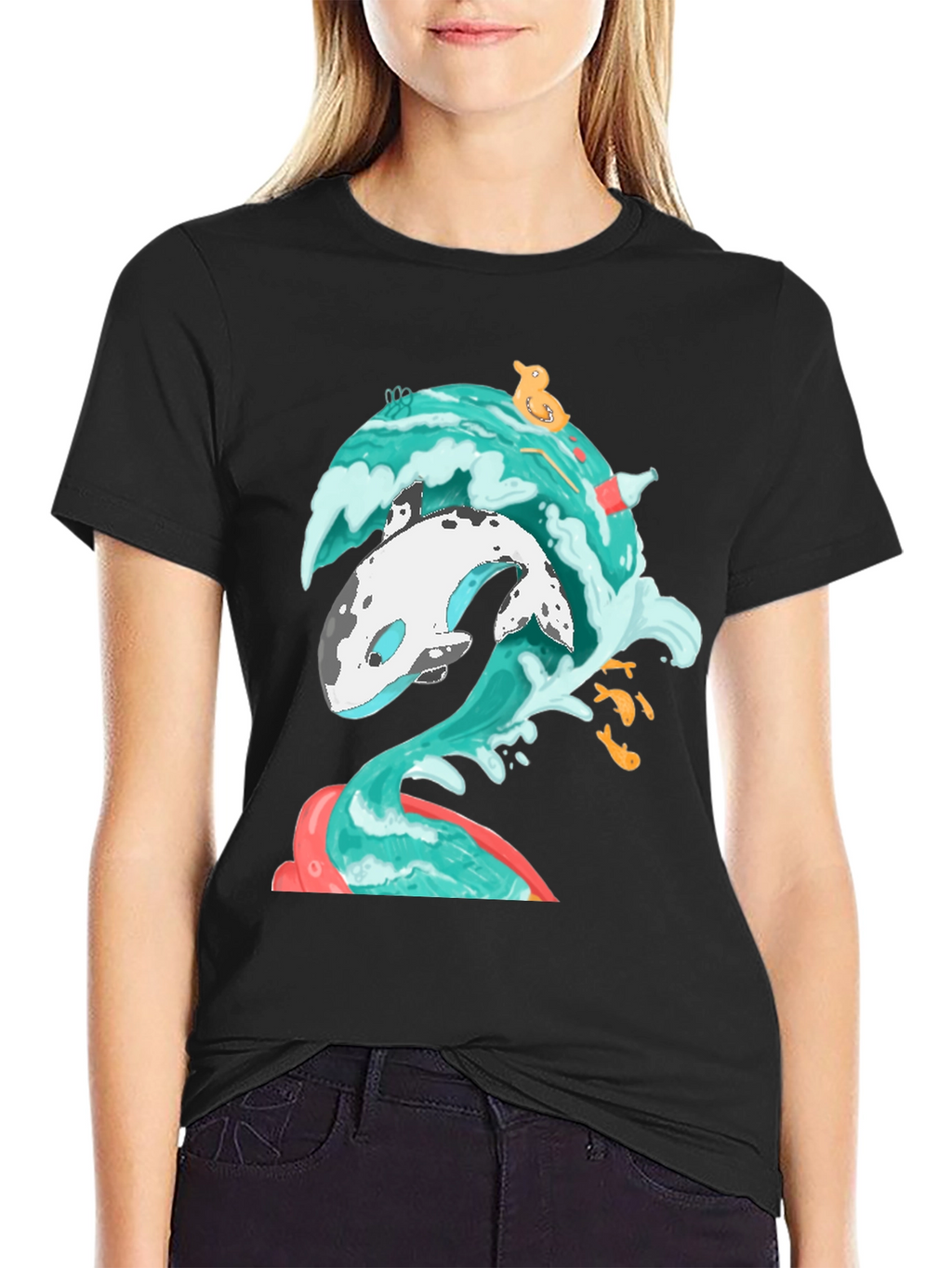 Whale Wave Graphic Tee - Unique Ocean Art T-Shirt